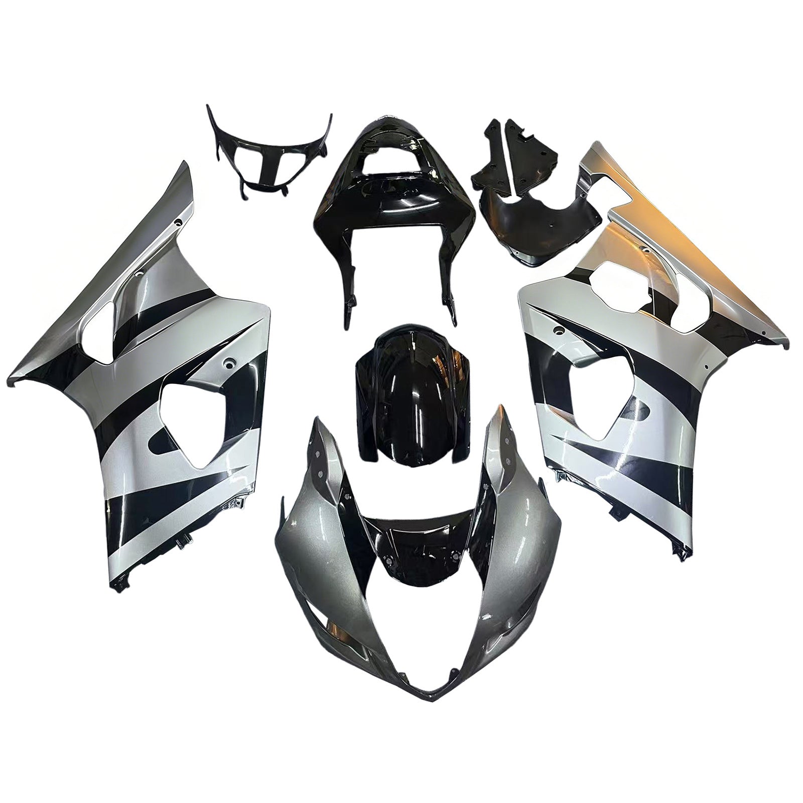 Amotopart Suzuki 2003–2004 GSXR1000 Sliver Black Verkleidungsset