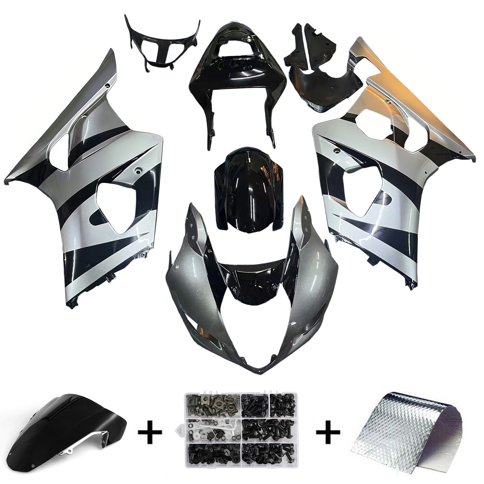 Amotopart Suzuki 2003–2004 GSXR1000 Sliver Black Verkleidungsset