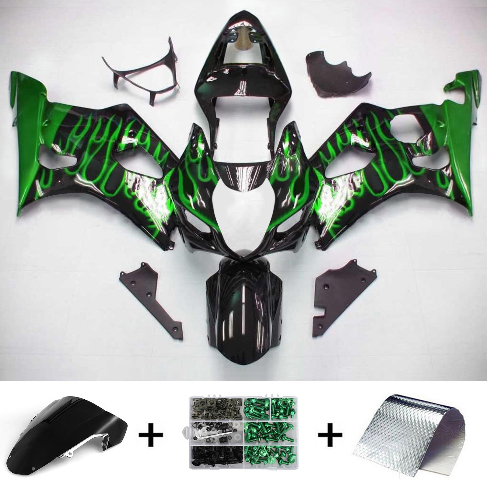 Kit de carenagem Amotopart Suzuki 2003-2004 GSXR1000 preto verde