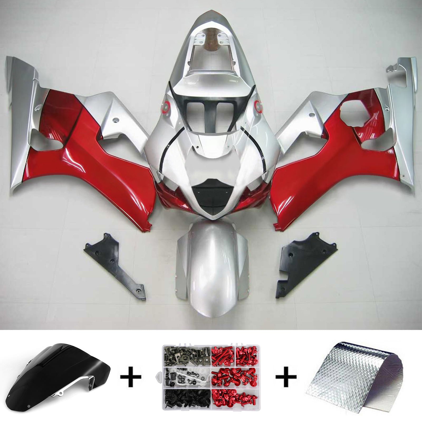 Kit de carenagem Amotopart Suzuki 2003-2004 GSXR1000 Sliver Vermelho