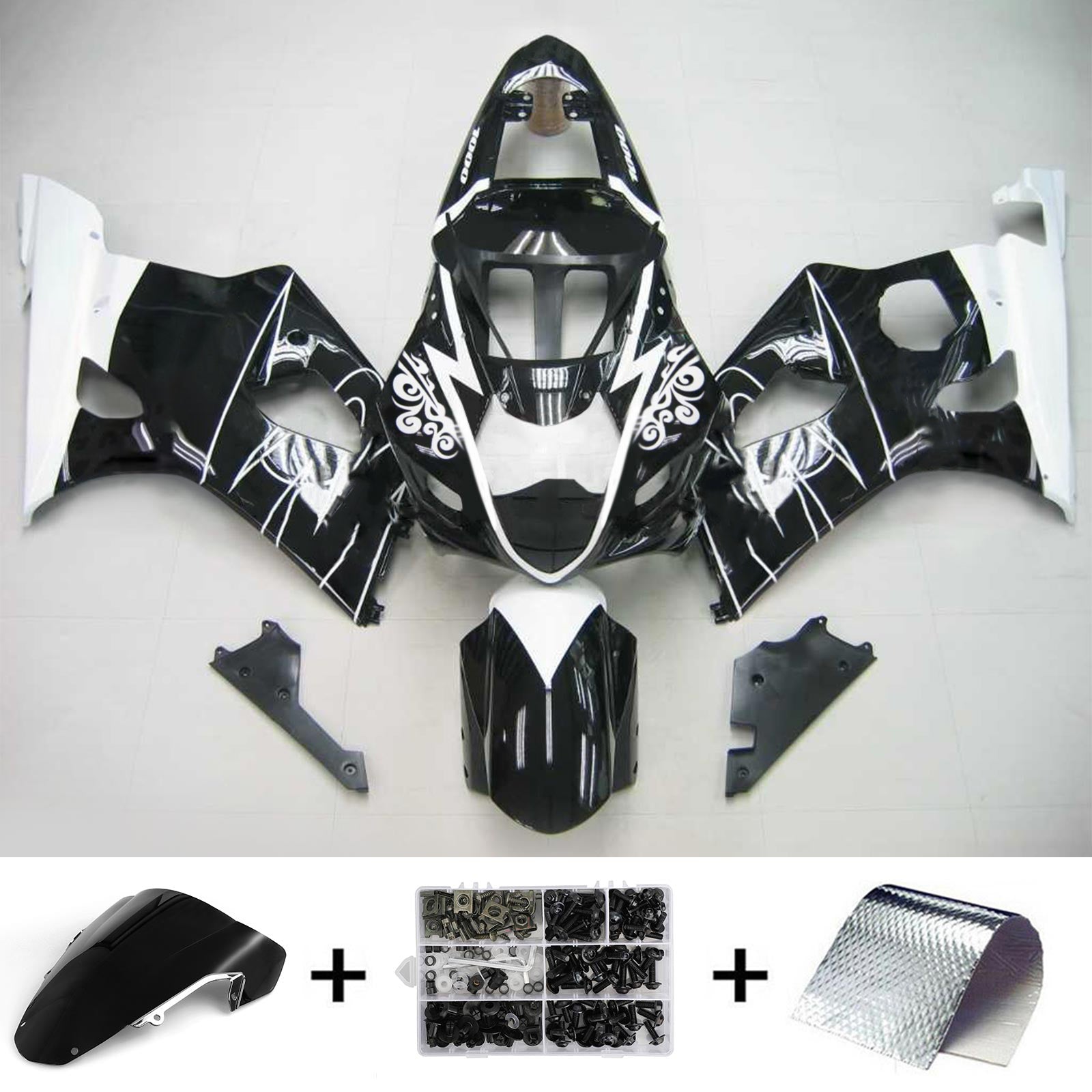 Kit de carenagem Amotopart Suzuki 2003-2004 GSXR1000 preto branco