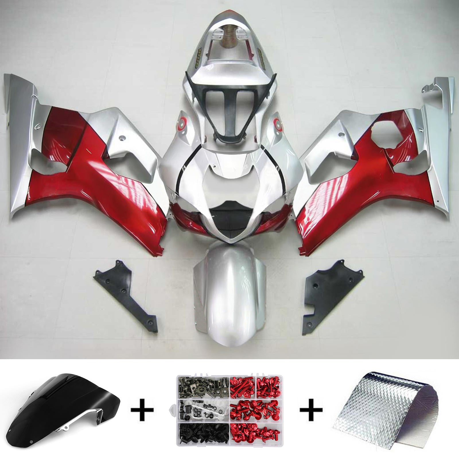 Amotopart Suzuki 2003-2004 GSXR1000 Vermelho com Kit de Carenagem Sliver