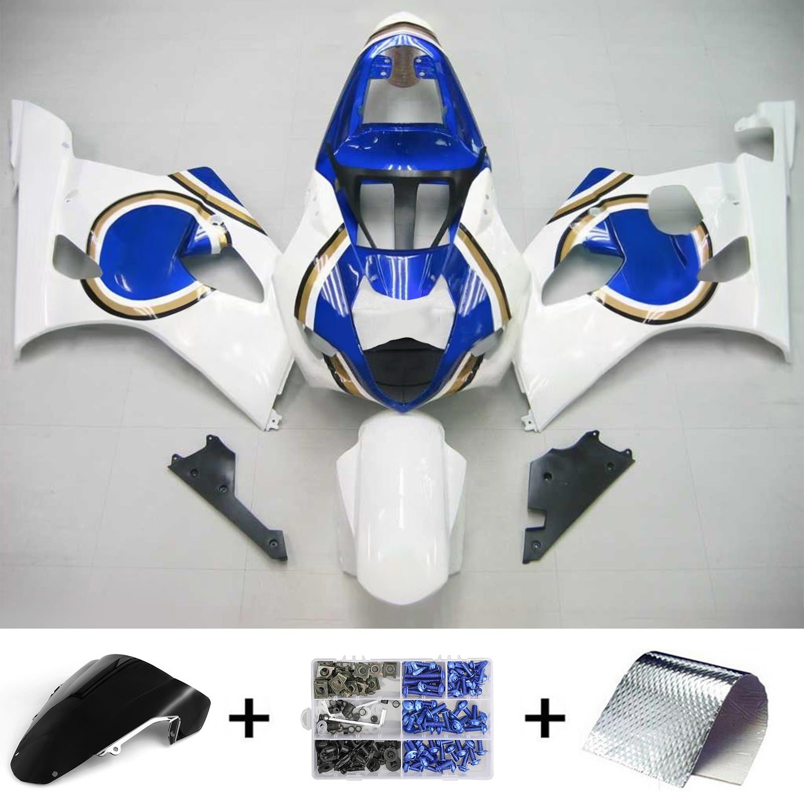 Kit de carenagem Amotopart Suzuki 2003-2004 GSXR1000 azul branco