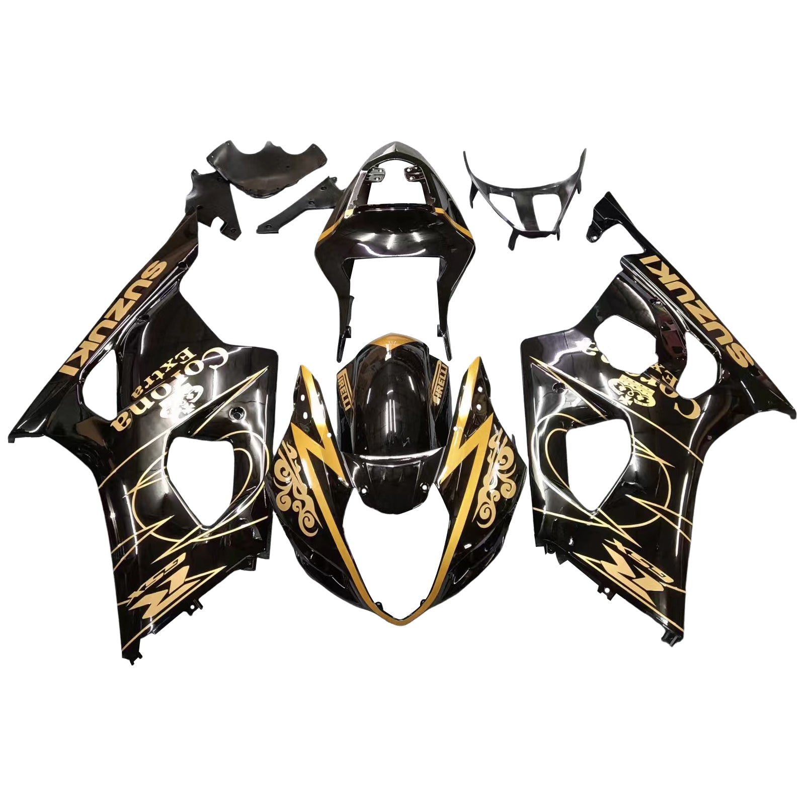 Amotopart Suzuki 2003-2004 GSXR1000 Kit de carenado negro dorado