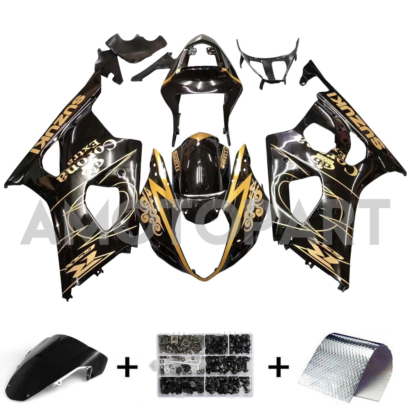 Amotopart Suzuki 2003-2004 GSXR1000 Black Golden Fairing Kit