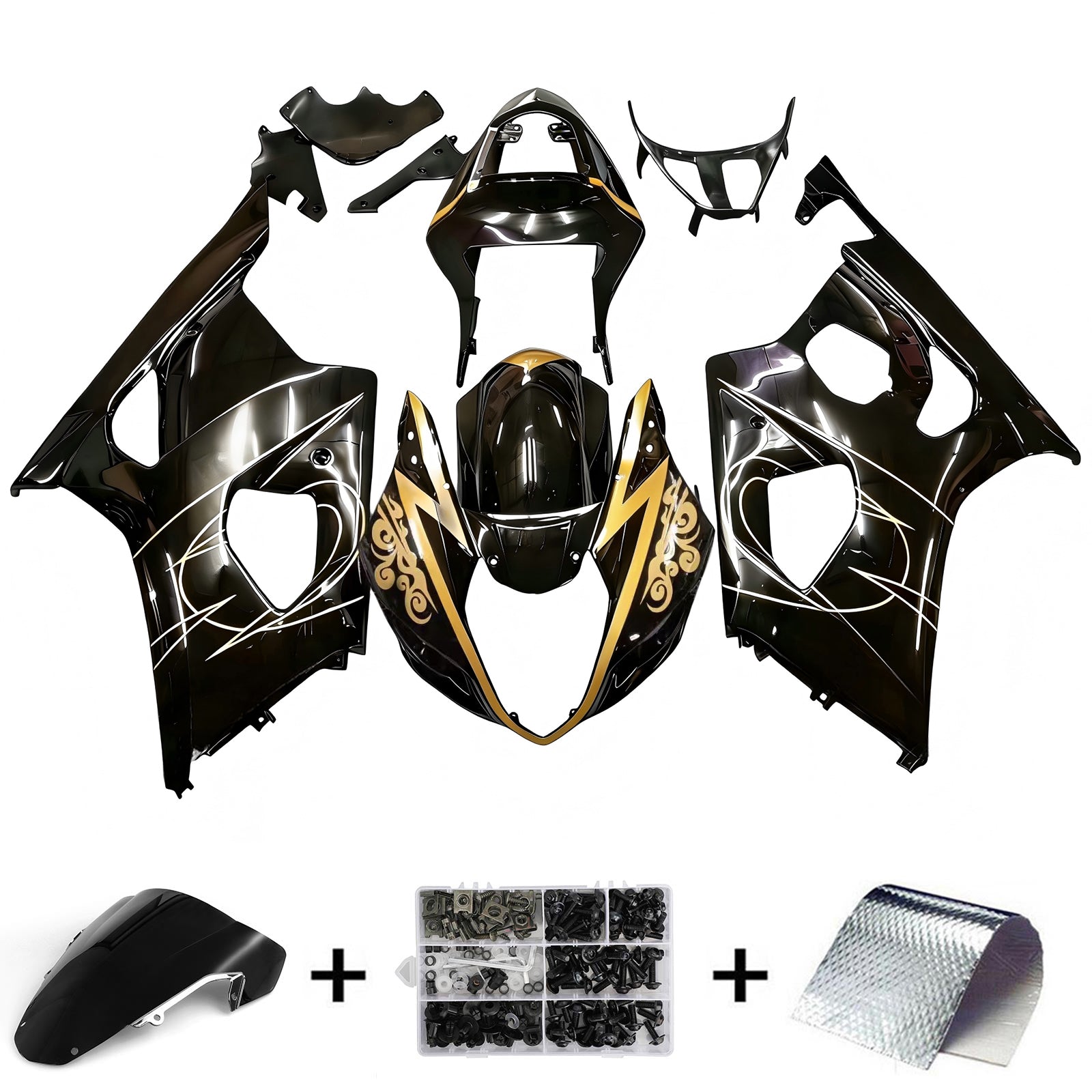 Amotopart Suzuki 2003-2004 GSXR1000 Black Golden Fairing Kit