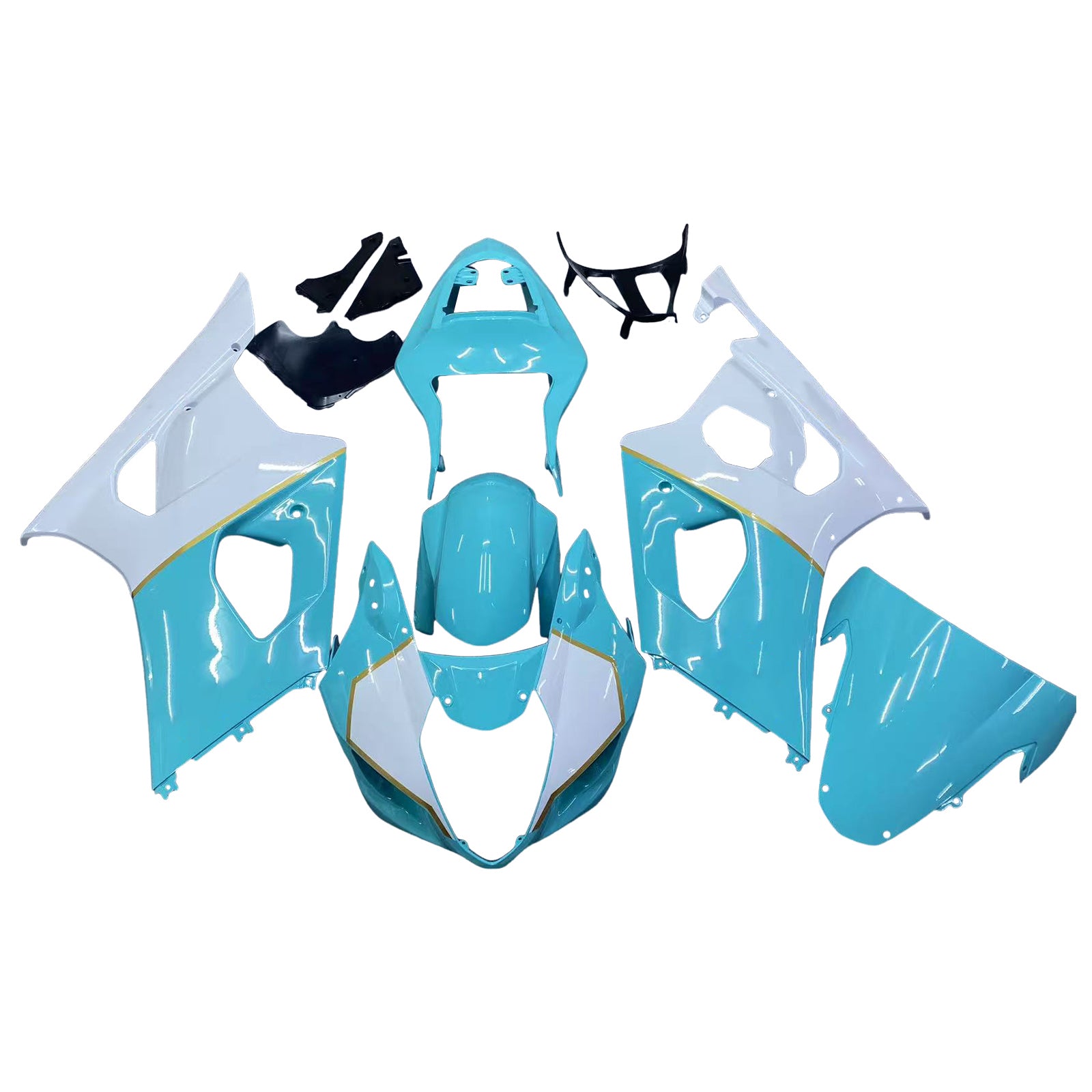 Amotopart Suzuki 2003-2004 GSXR1000 Blue with White Fairing Kit