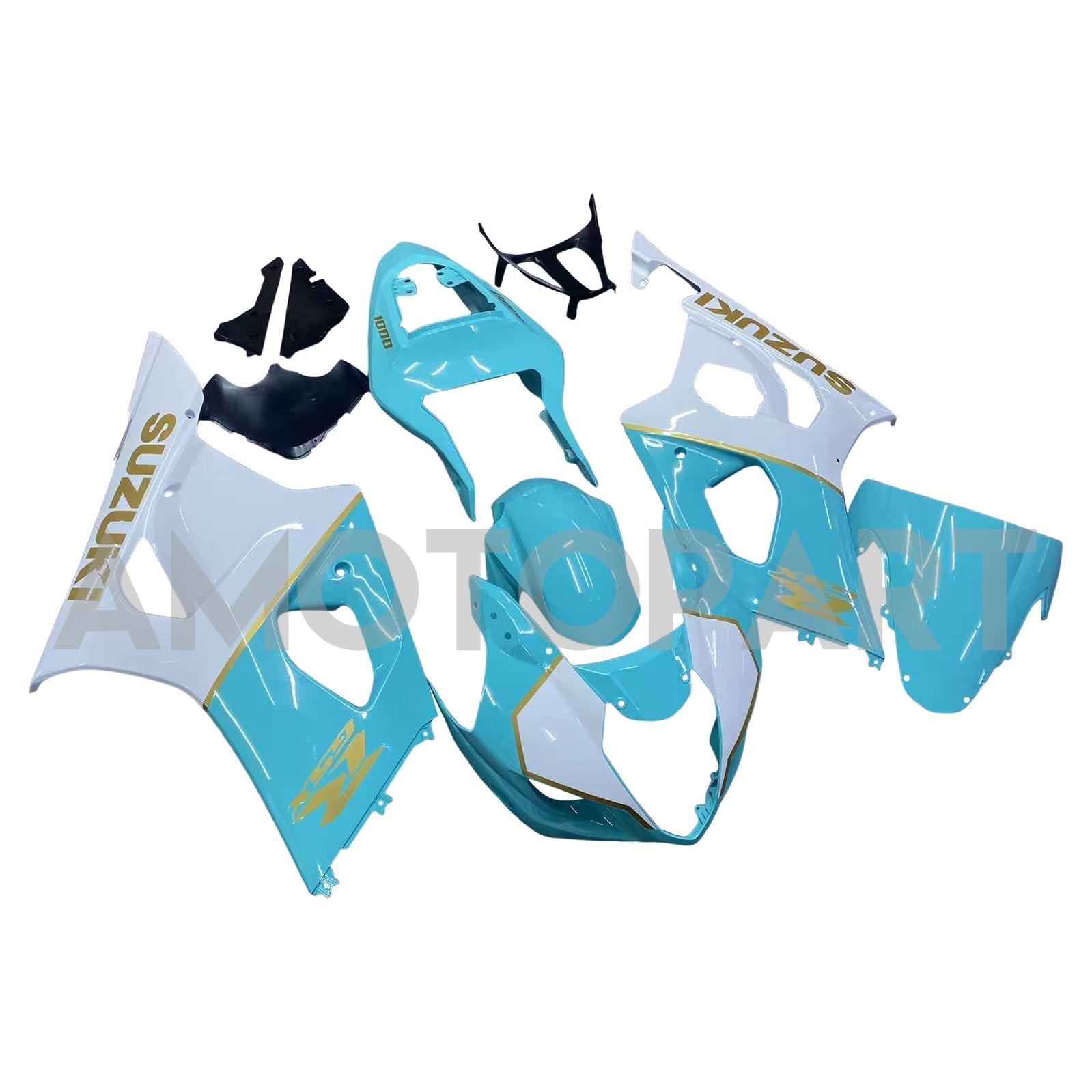 Amotopart Suzuki 2003-2004 GSXR1000 Blue with White Fairing Kit