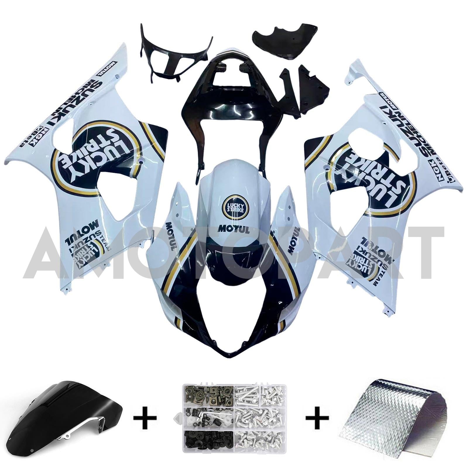 Amotopart Suzuki 2003-2004 GSXR1000 Black White Golden Fairing Kit