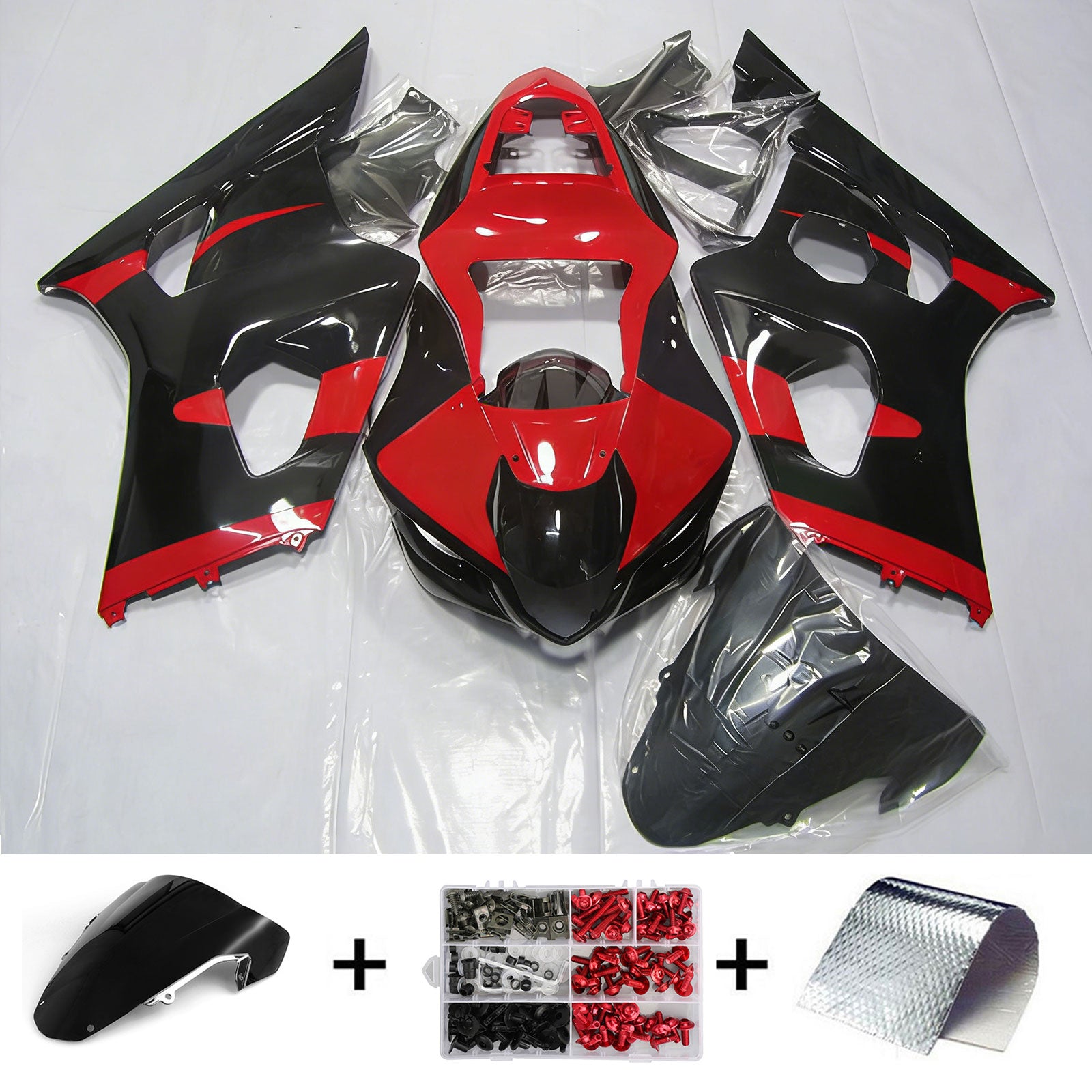 Amotopart 2003-2004 K3 Suzuki GSXR1000 Red & Black Fairing Kit