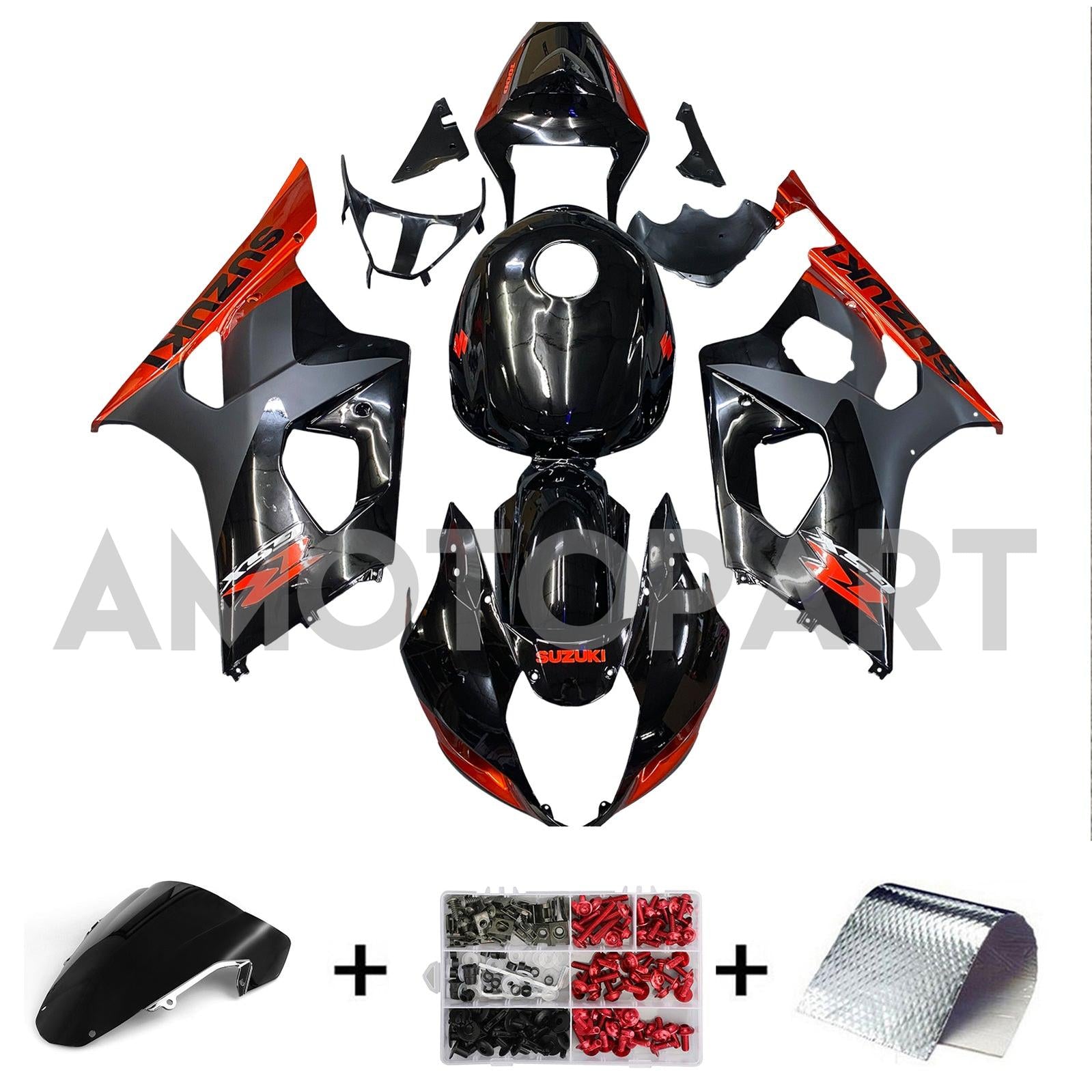 Amotopart 2003-2004 K3 Suzuki GSXR1000 Gloss Black & Red Fairing Kit