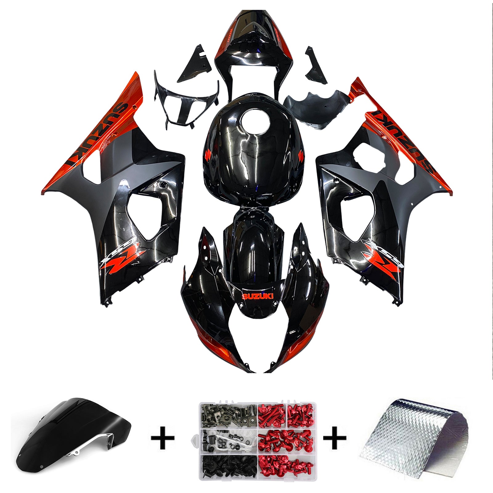 Amotopart 2003-2004 K3 Suzuki GSXR1000 Gloss Black & Red Fairing Kit