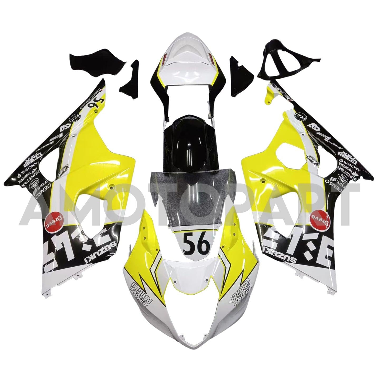 Amotopart 2003-2004 K3 Suzuki GSXR1000 Blanc&Kit de carénage japonais jaune