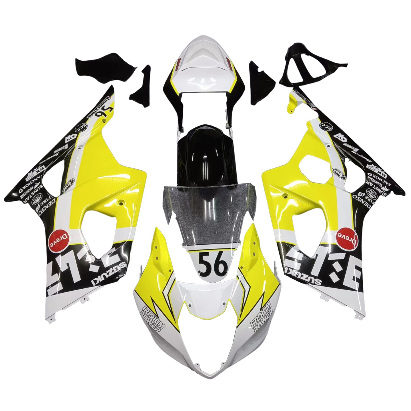 Amotopart 2003-2004 K3 Suzuki GSXR1000 Kit de carenado japonés blanco y amarillo