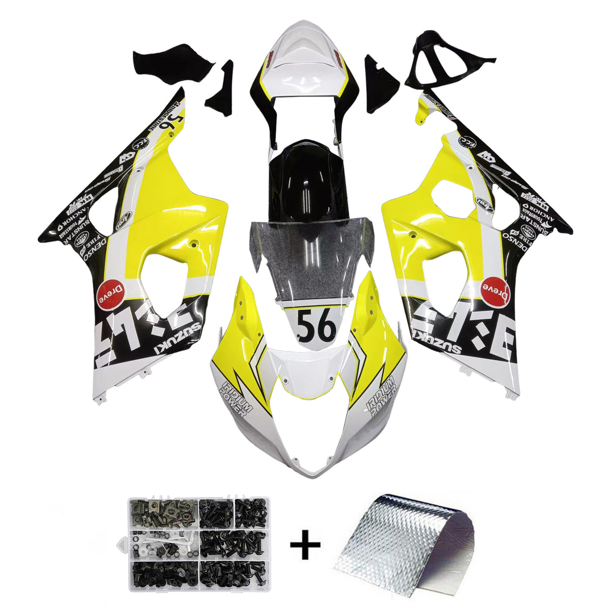 Amotopart 2003-2004 K3 Suzuki GSXR1000 Kit de carénage japonais blanc et jaune