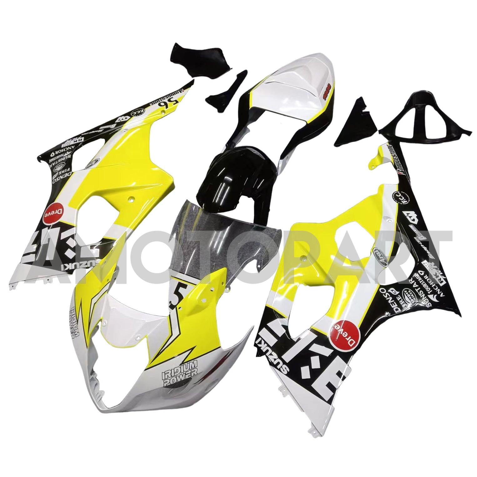 Amotopart 2003-2004 K3 スズキ GSXR1000 ホワイト&イエロー 日本製フェアリングキット