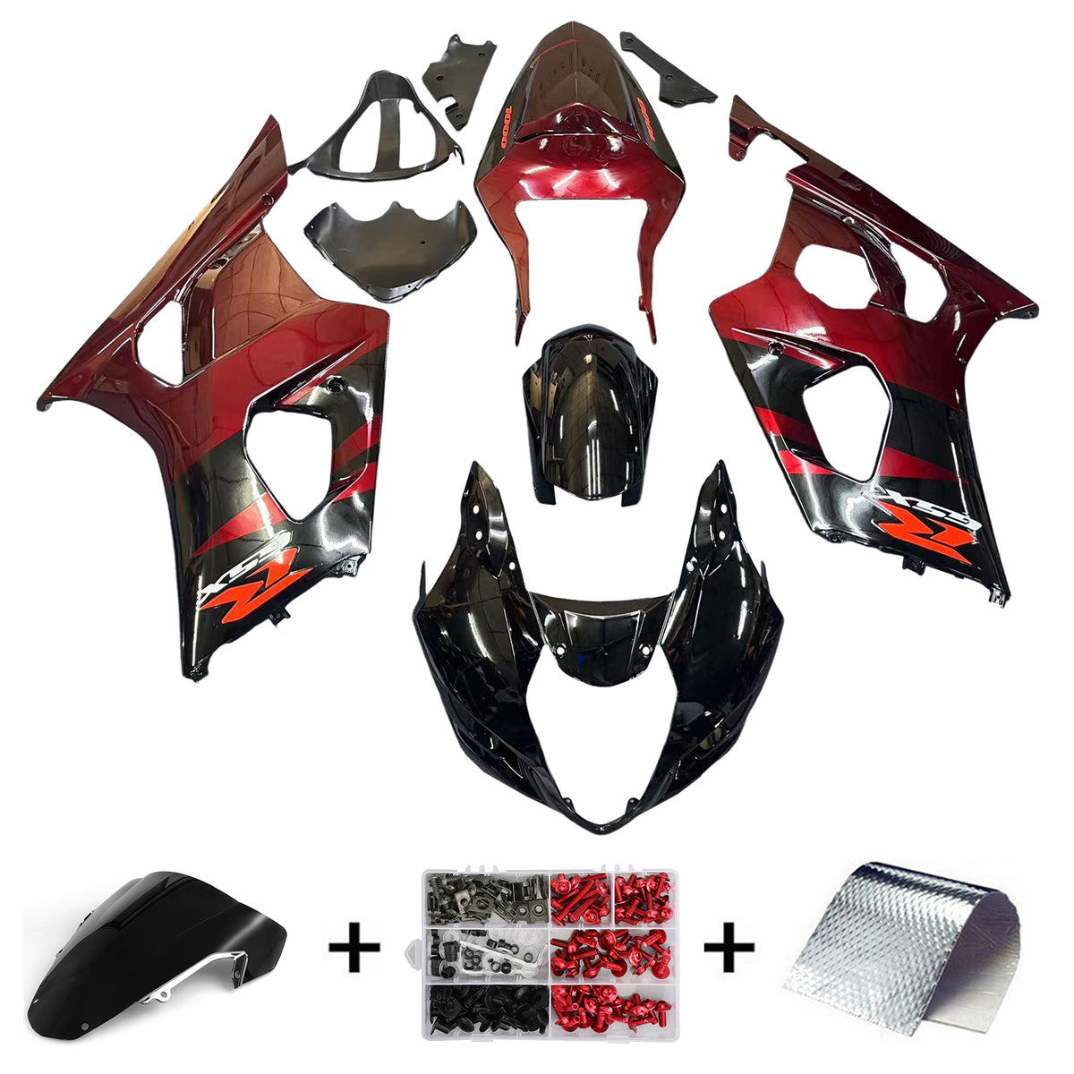 Amotopart 2003-2004 K3 GSXR1000 Suzuki Kit de carénage rouge foncé et noir