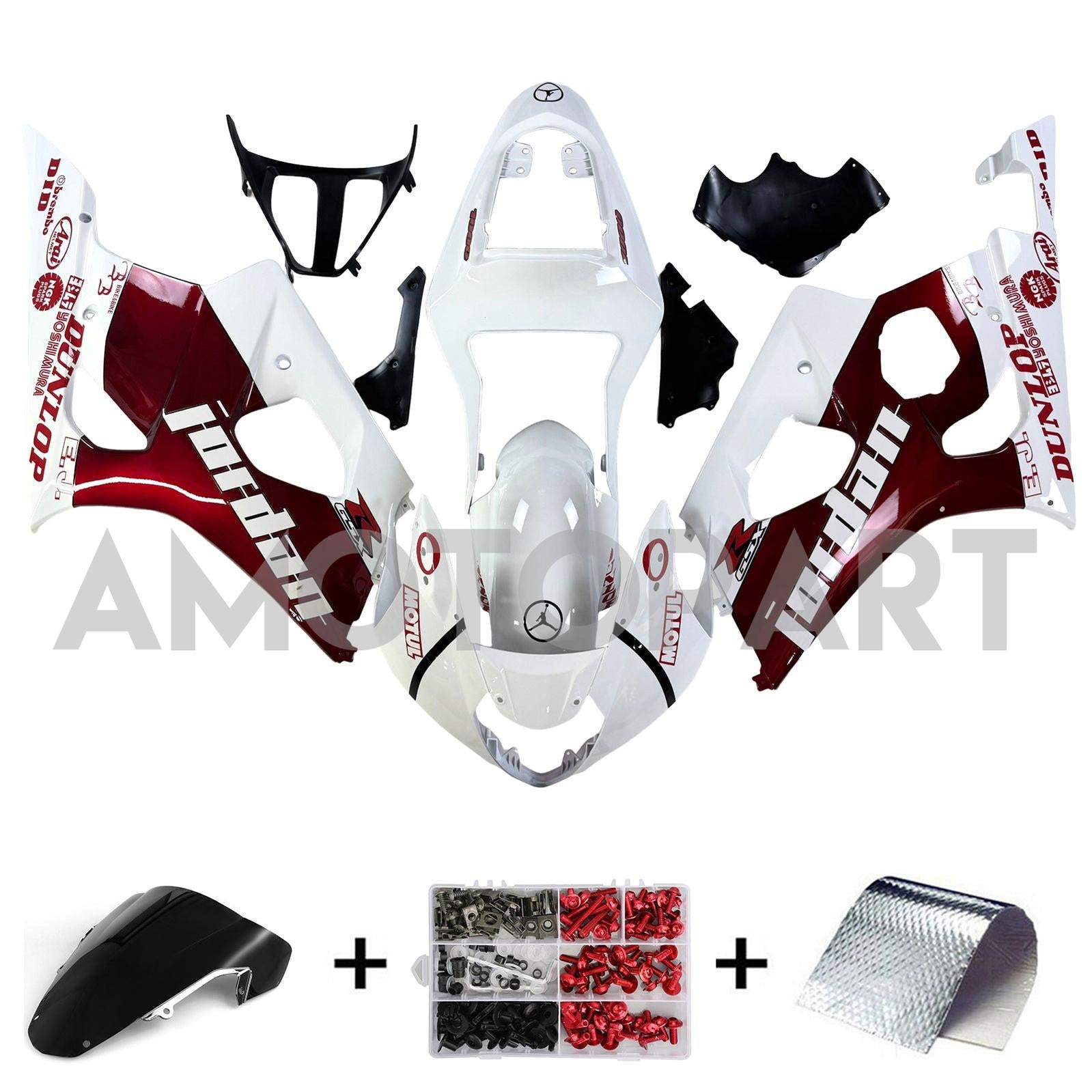 Amotopart 2003-2004 K3 GSXR1000 Suzuki Gloss Red&White Fairing Kit