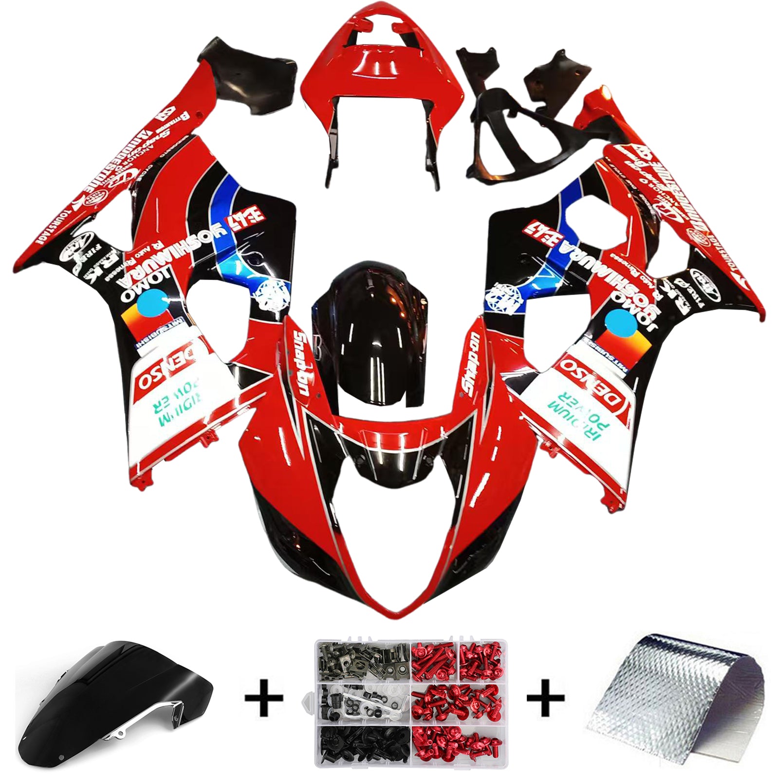 Amotopart 2003-2004 K3 GSXR1000 スズキ レッド&ブラック ロゴフェアリングキット付き