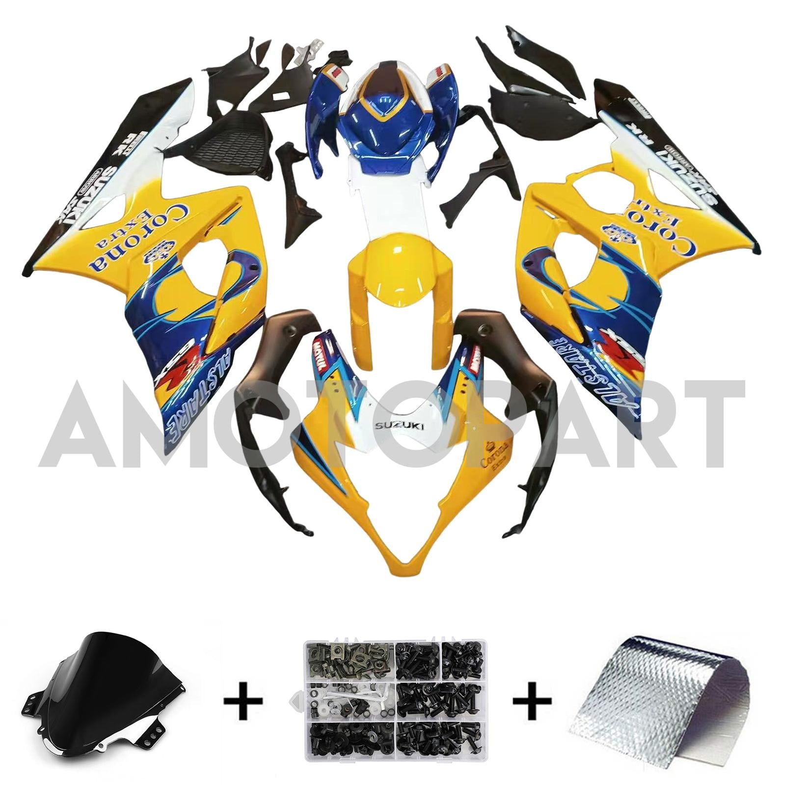 Amotopart Suzuki GSXR1000 Jaune 2005-2006&Kit de carénage bleu