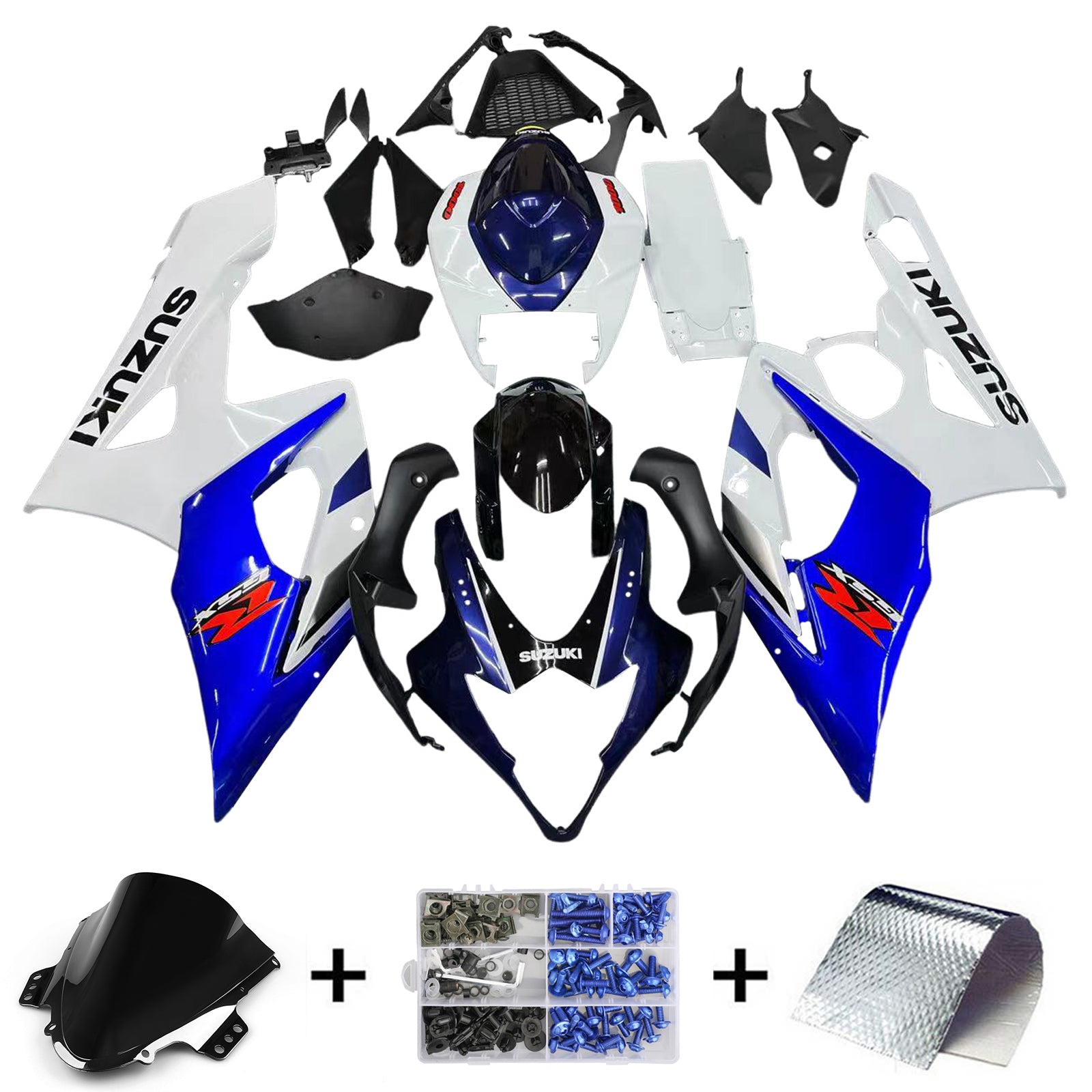 Amotopart 2005-2006 Suzuki GSXR1000 Kit de carenado blanco y azul