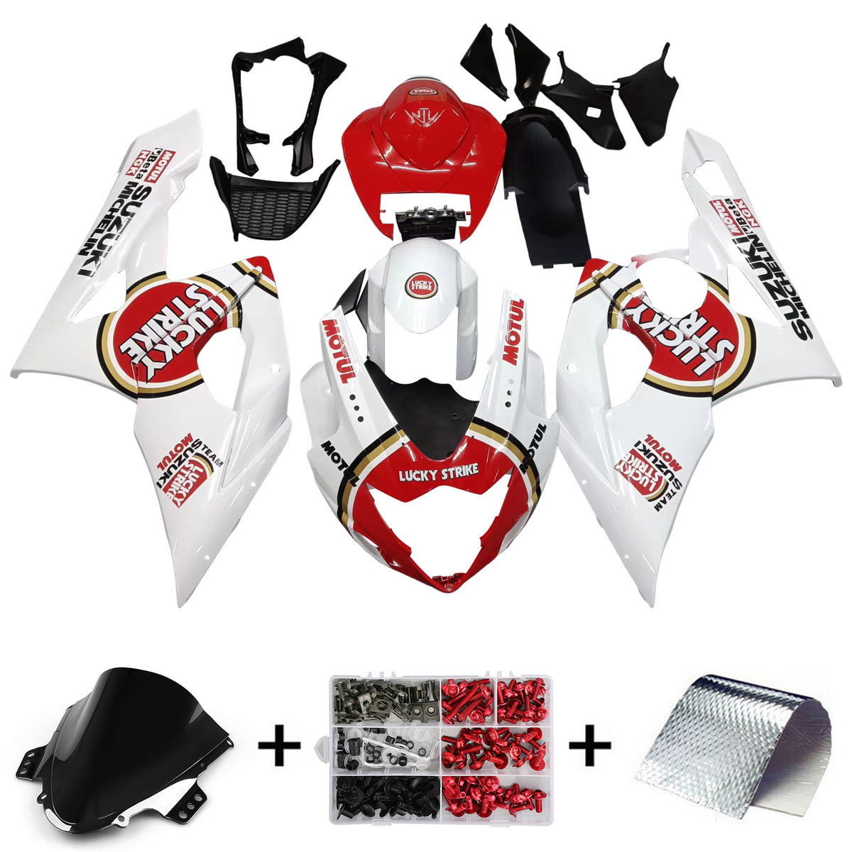 Amotopart 2005-2006 Suzuki GSXR1000 K5 Kit de carenado Lucky Strike blanco y rojo