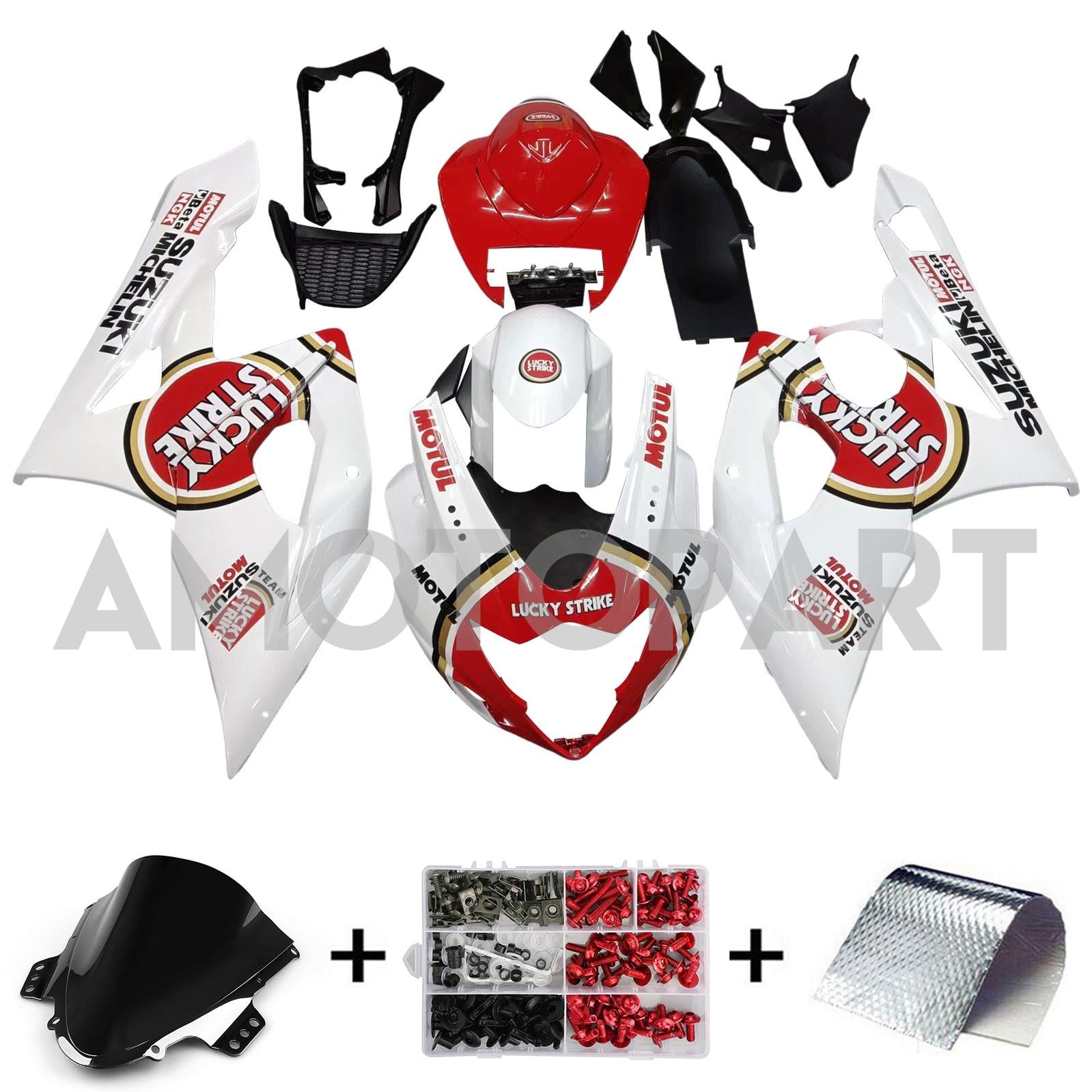 Amotopart 2005-2006 Suzuki GSXR1000 K5 White & Red Lucky Strike Fairing Kit