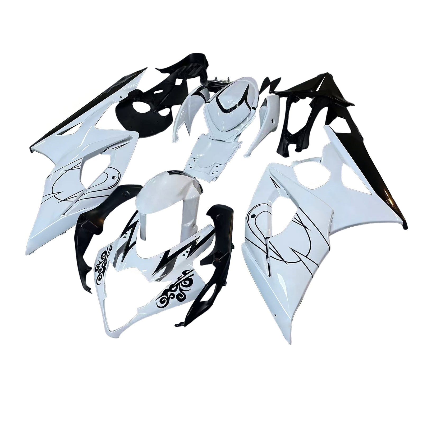 Amotopart 2005-2006 Suzuki GSXR1000 K5 White with Black Stripe Fairing Kit