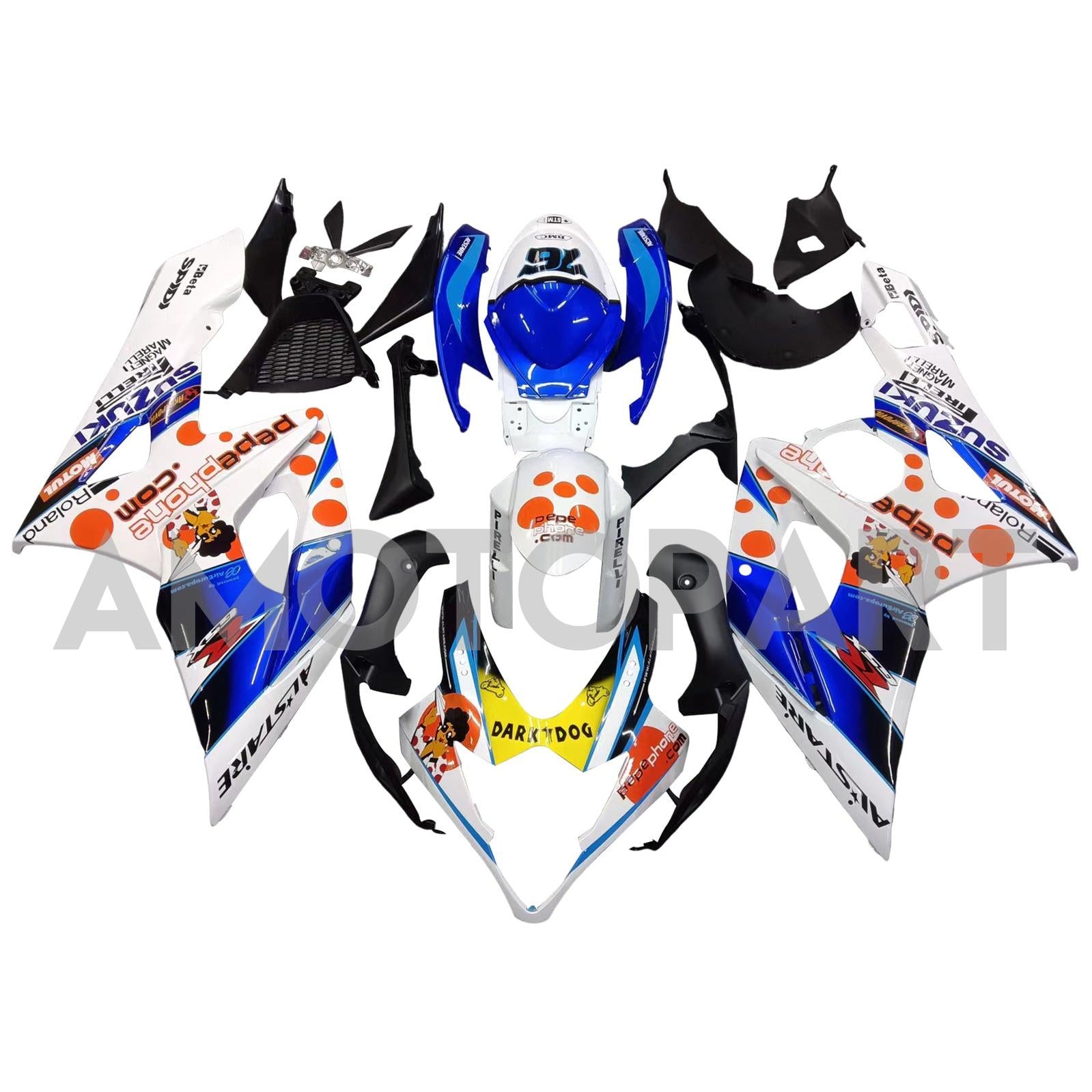 Carénage Amotopart blanc pour Suzuki GSXR1000 2005-2006&Kit bleu