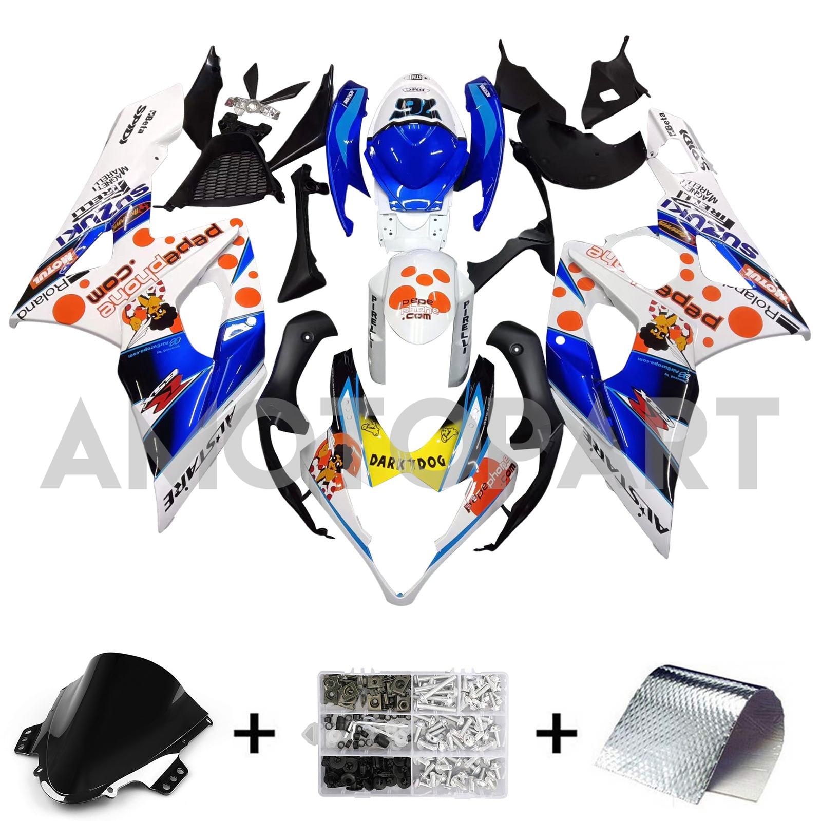 Carénage Amotopart blanc pour Suzuki GSXR1000 2005-2006&Kit bleu