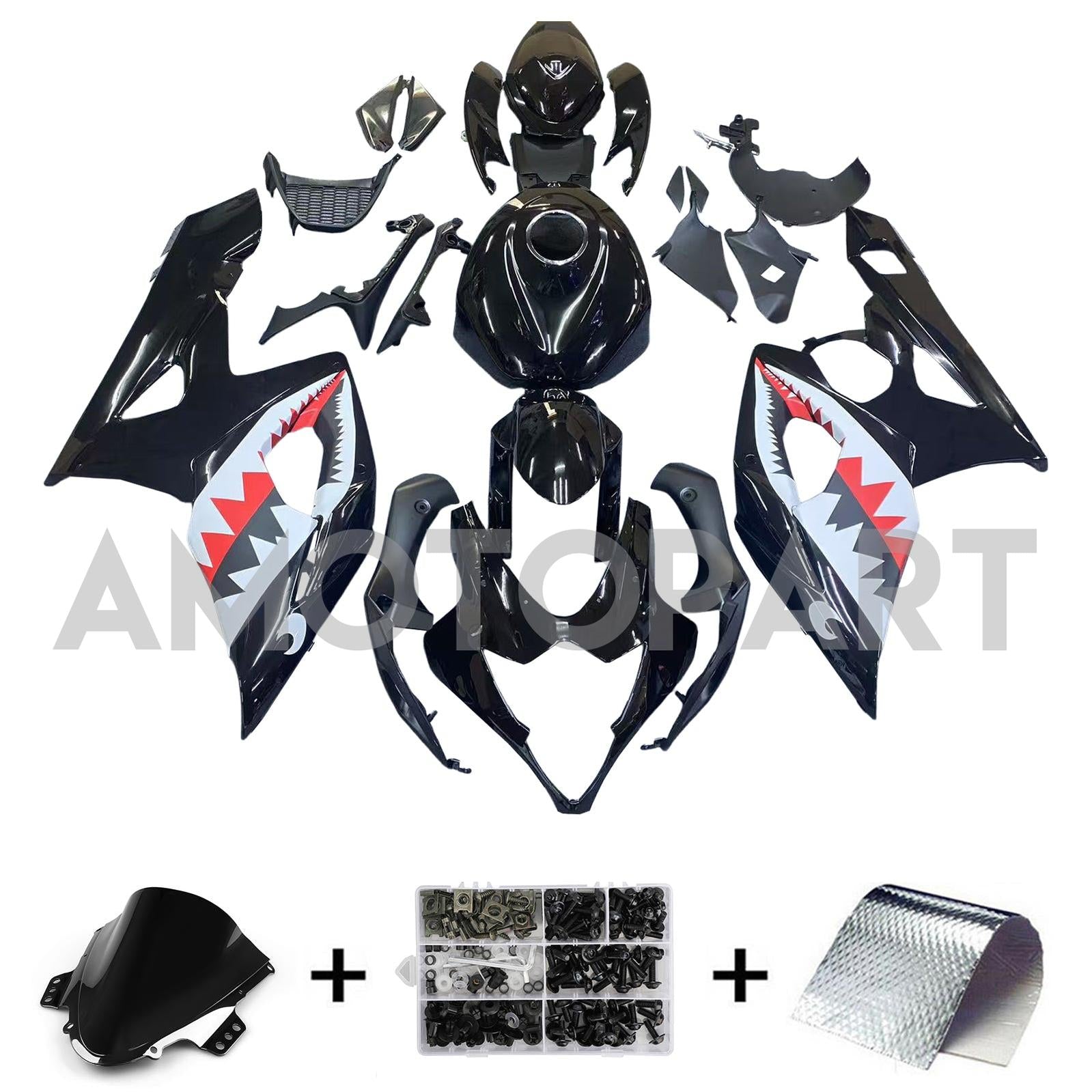 Amotopart 2005-2006 Suzuki GSXR1000 K5 Black Shark Teeth Fairing Kit