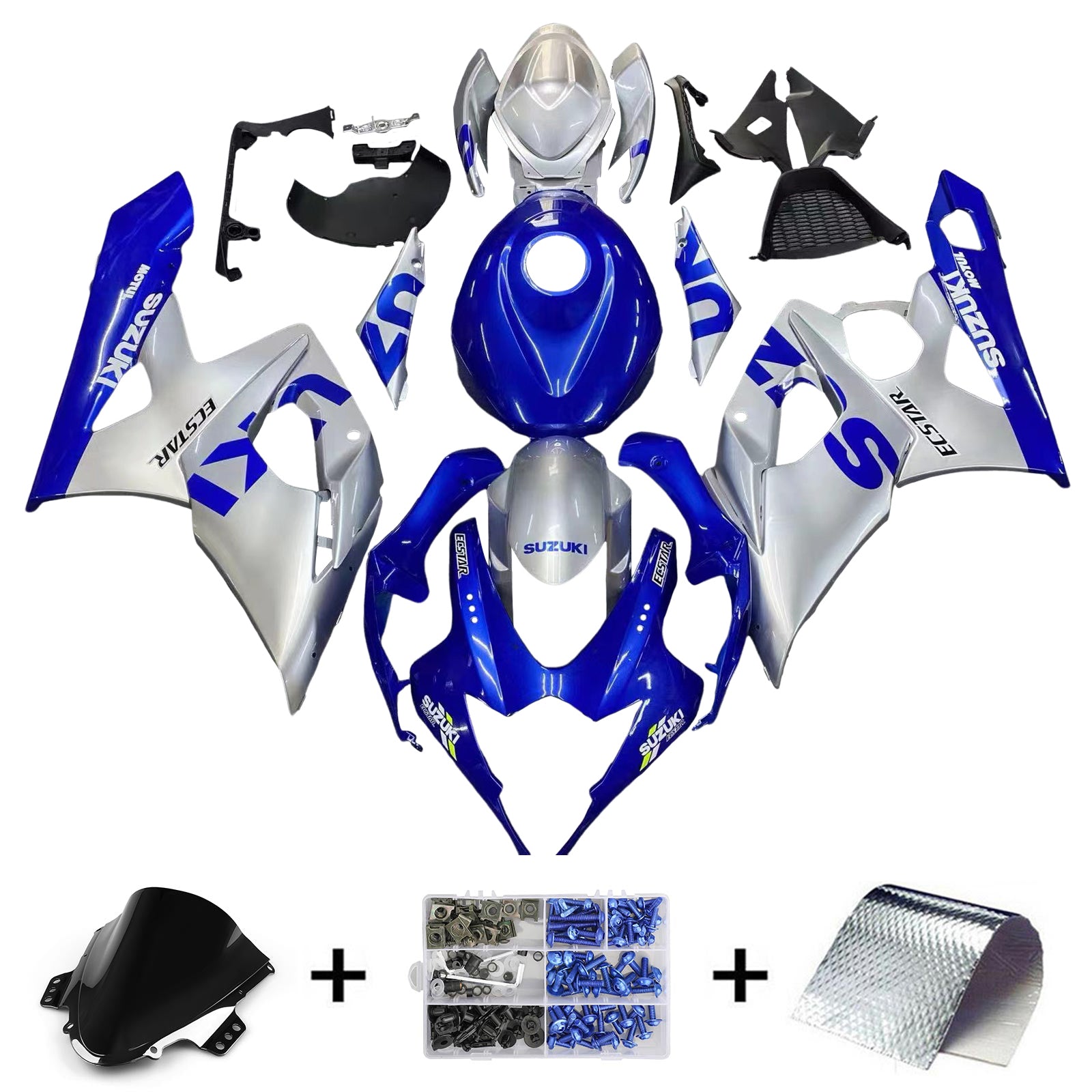 Amotopart 2005-2006 Suzuki GSXR1000 K5 Kit de carenado azul gris