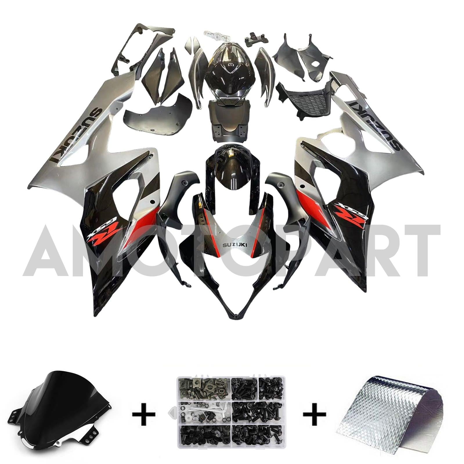Amotopart 2005-2006 Suzuki GSXR1000 Fairing Black&Grey Kit