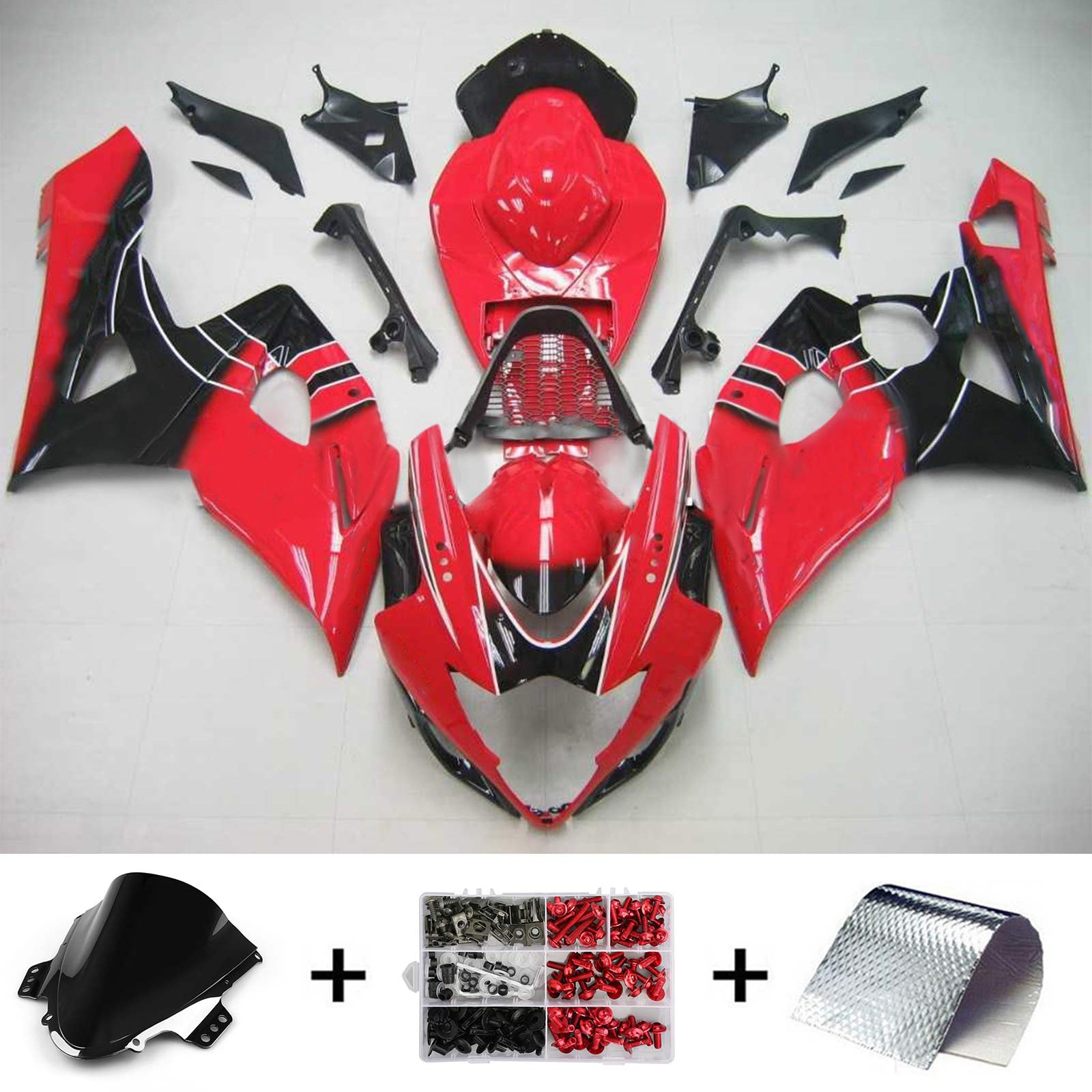 Amotopart 2005-2006 Suzuki GSXR1000 Fairing Glossy Red&Black Kit