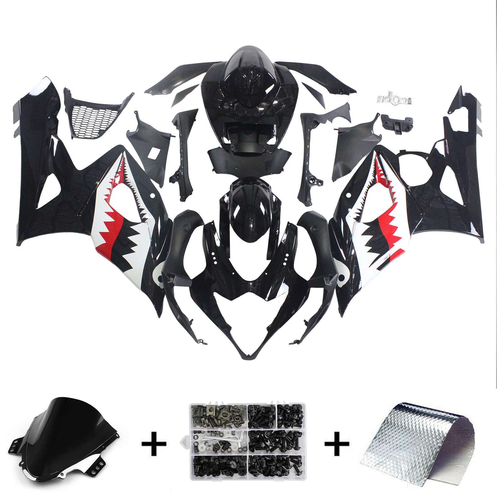 Amotopart 2005-2006 Suzuki GSXR1000 Kit de carénage noir Sharkteeth