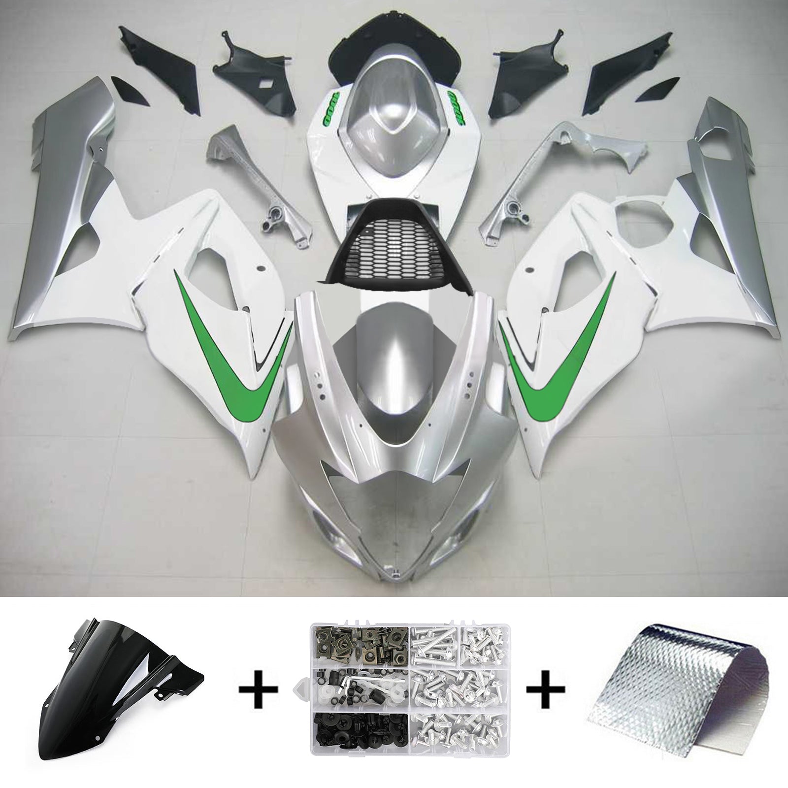 Carenagem prateada Amotopart para Suzuki GSXR1000 2005-2006&GKit verde