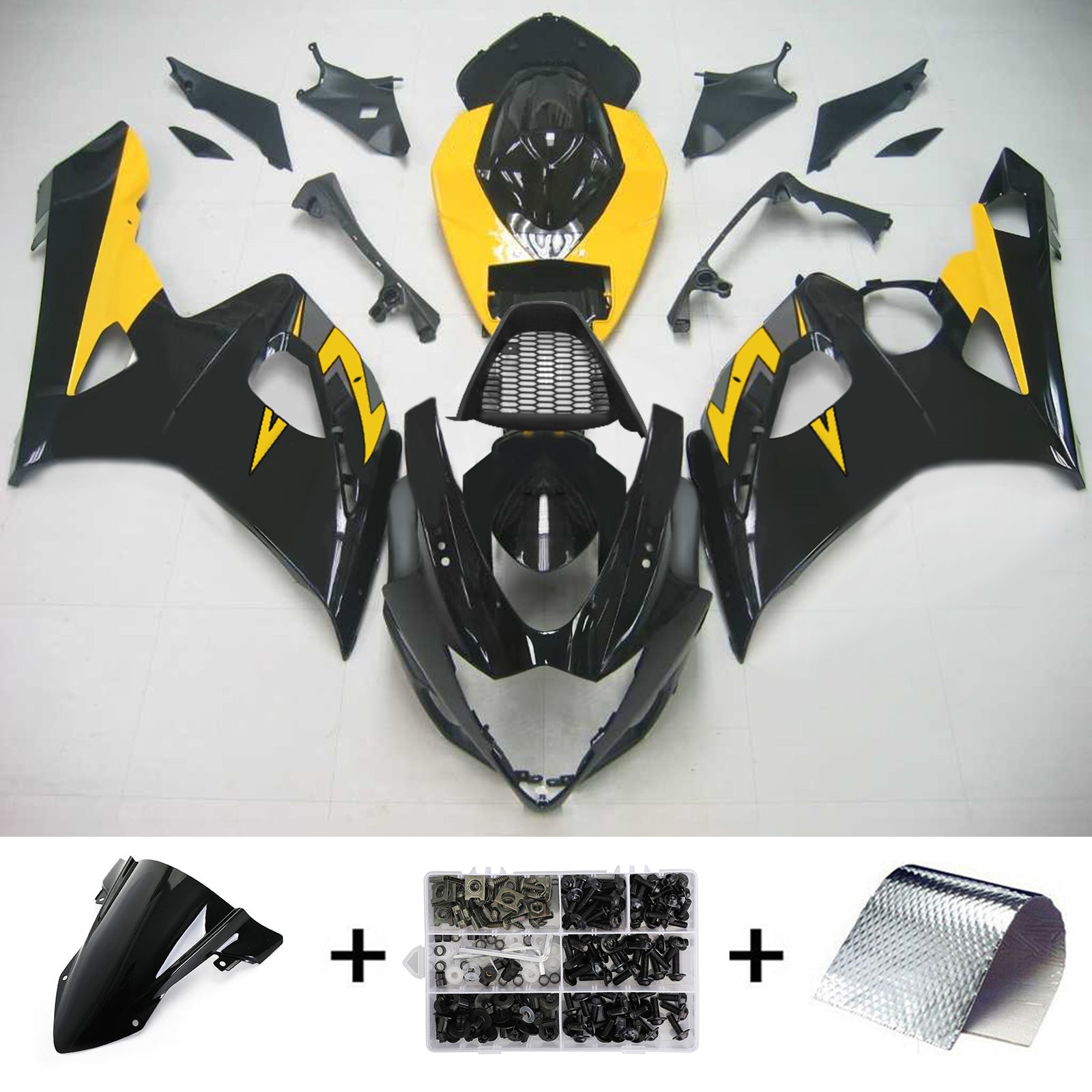 Carenagem preta Amotopart para Suzuki GSXR1000 2005-2006&YKit amarelo