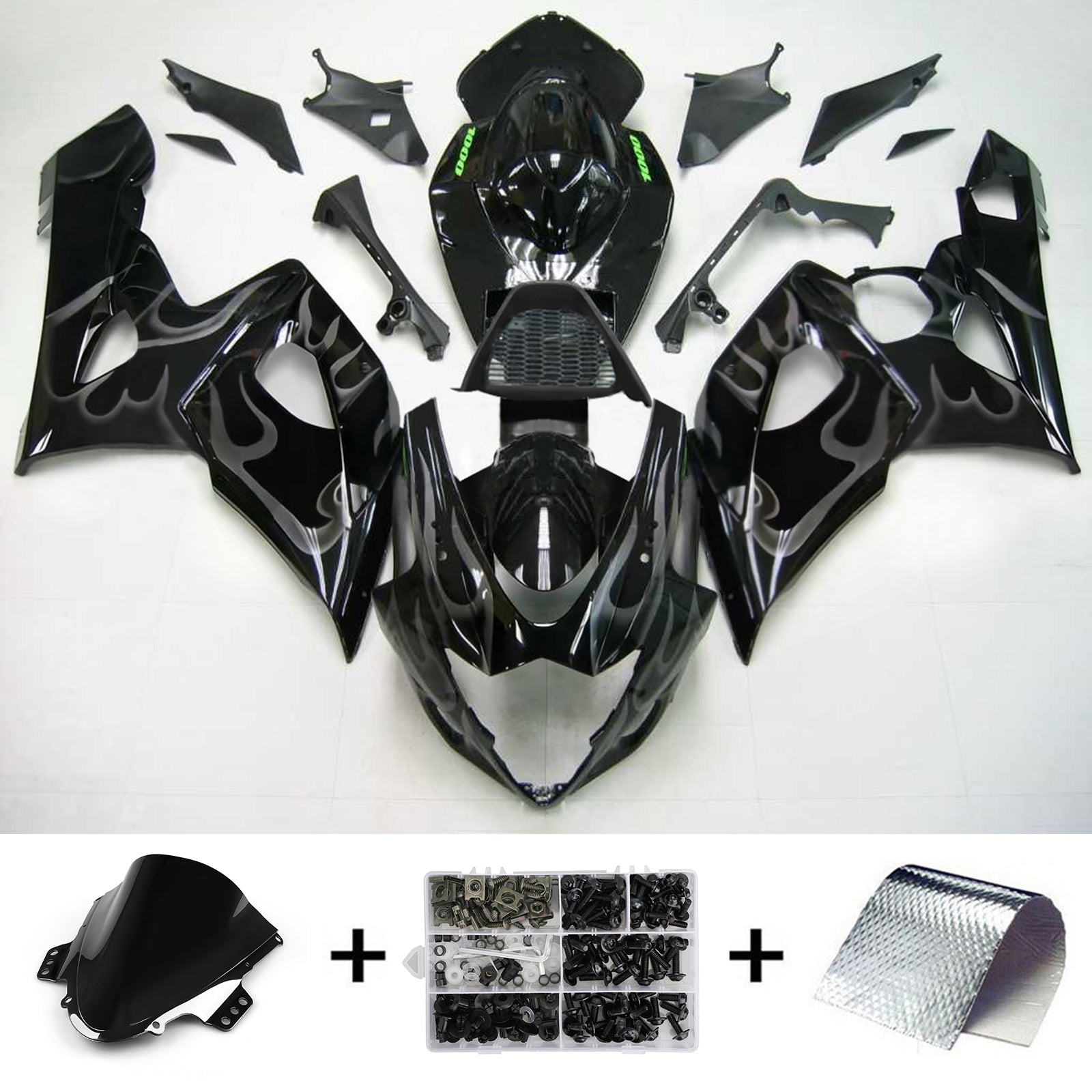 Carenagem Amotopart Suzuki GSXR1000 2005-2006 Preta Fire&GKit verde