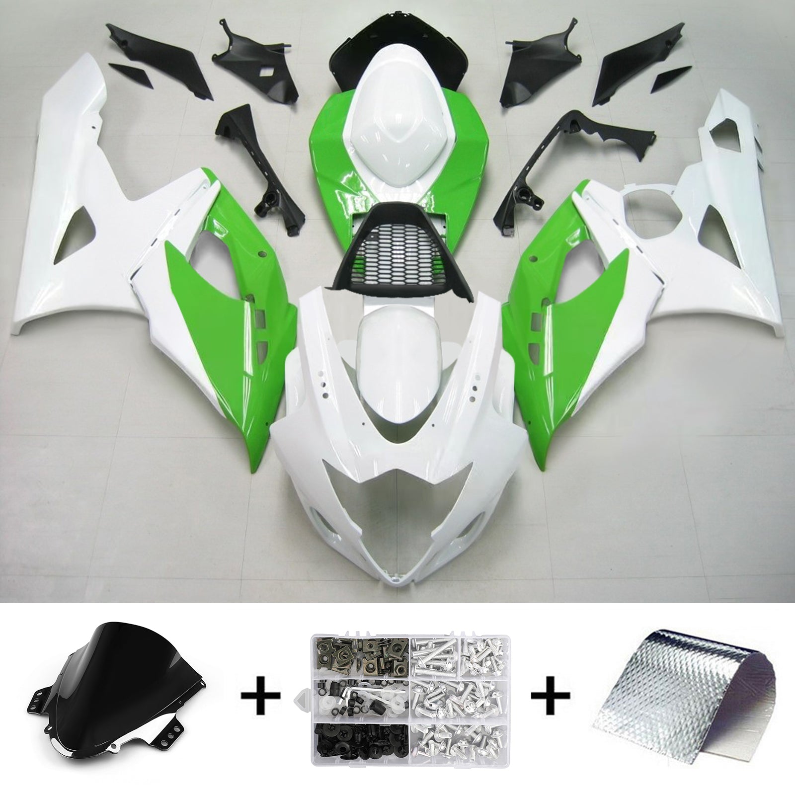 Carenagem branca Amotopart para Suzuki GSXR1000 2005-2006&GKit verde
