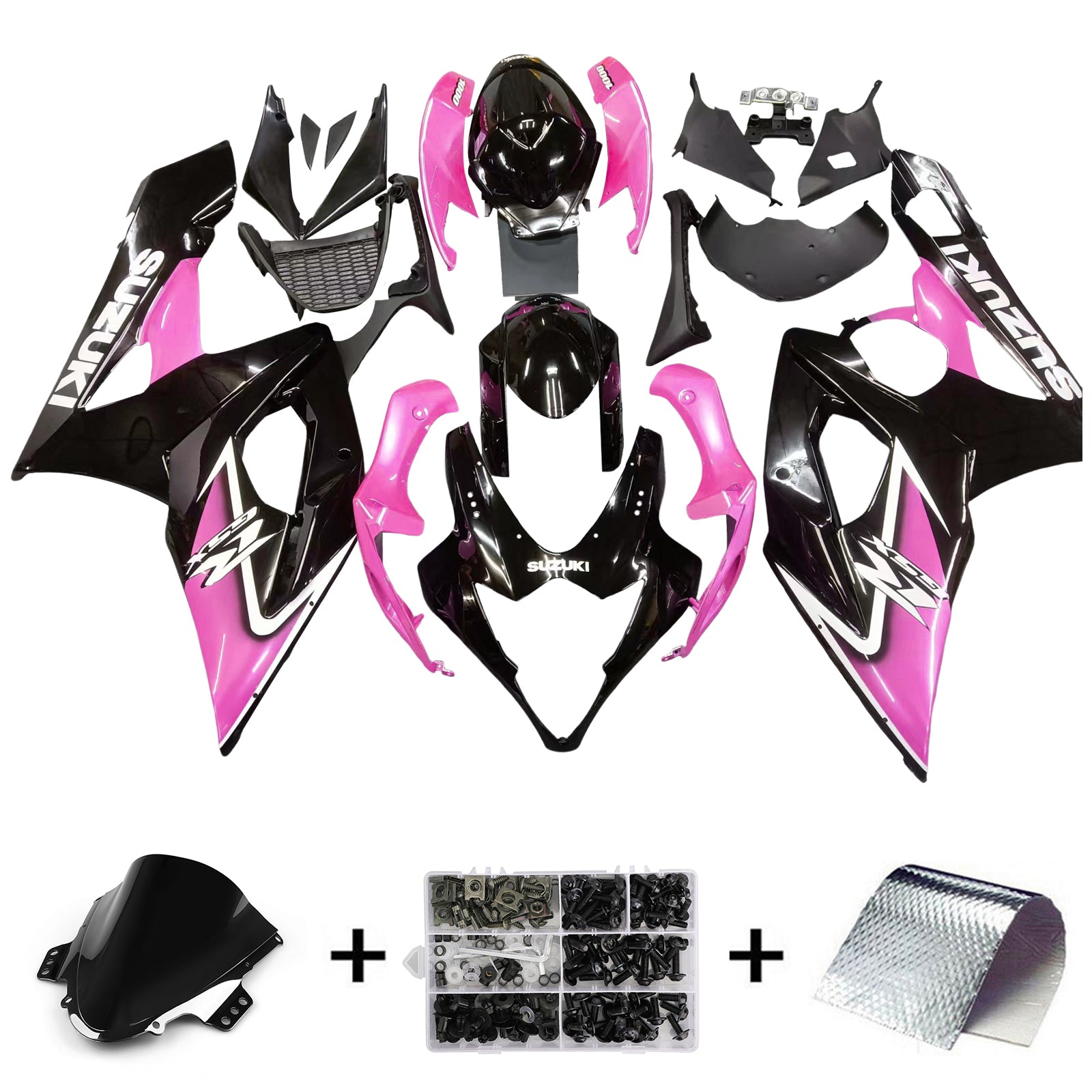 Amotopart 2005-2006 Suzuki GSXR1000 Fairing Black&Pink Kit