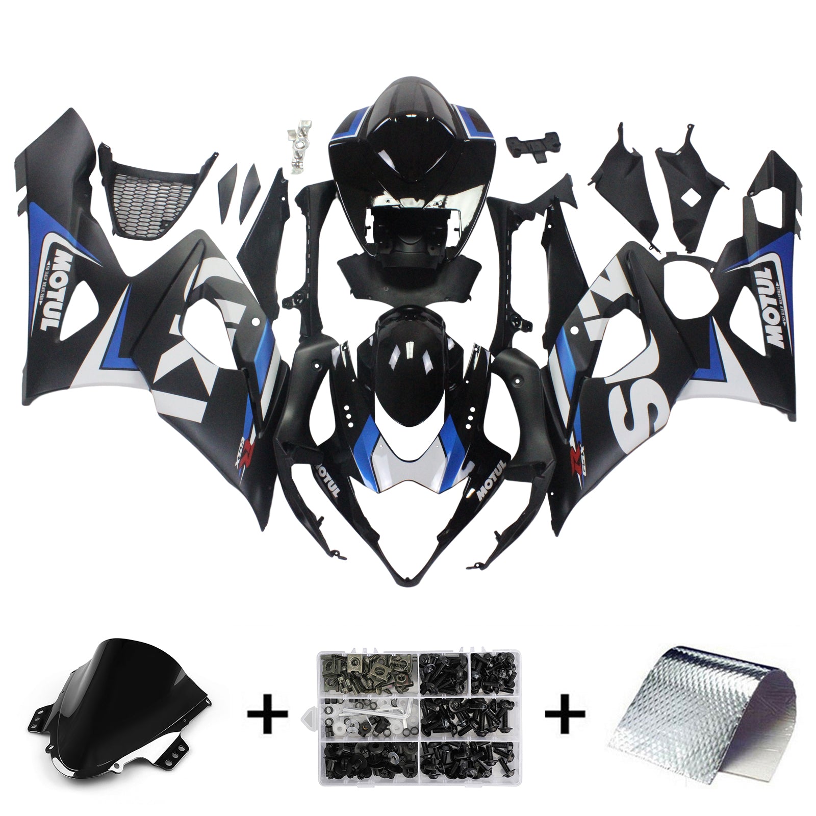 Amotopart 2005-2006 Suzuki GSXR1000 Kit de carenado negro y azul