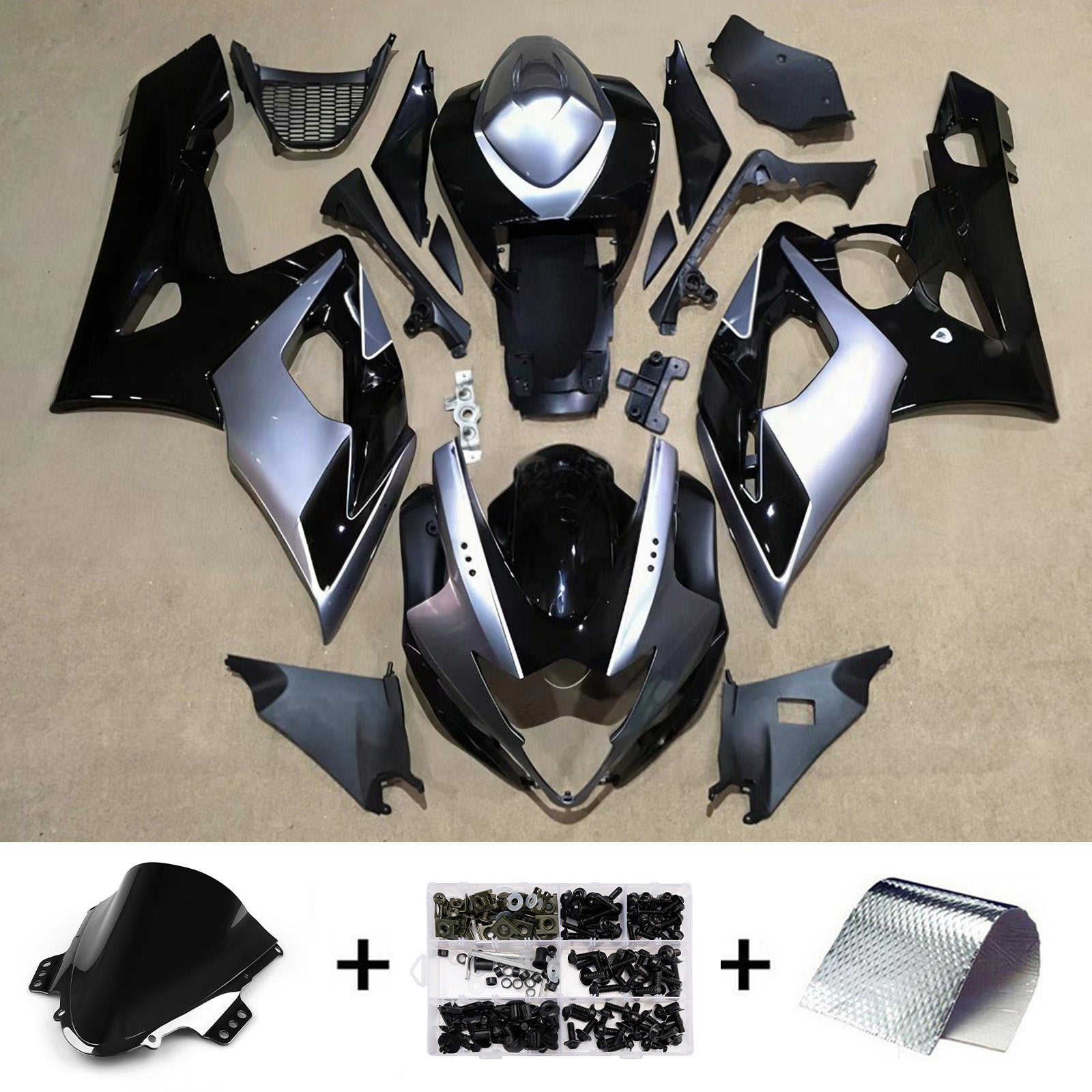 Amotopart 2005-2006 Suzuki GSXR1000 Black Gray Fairing Kit