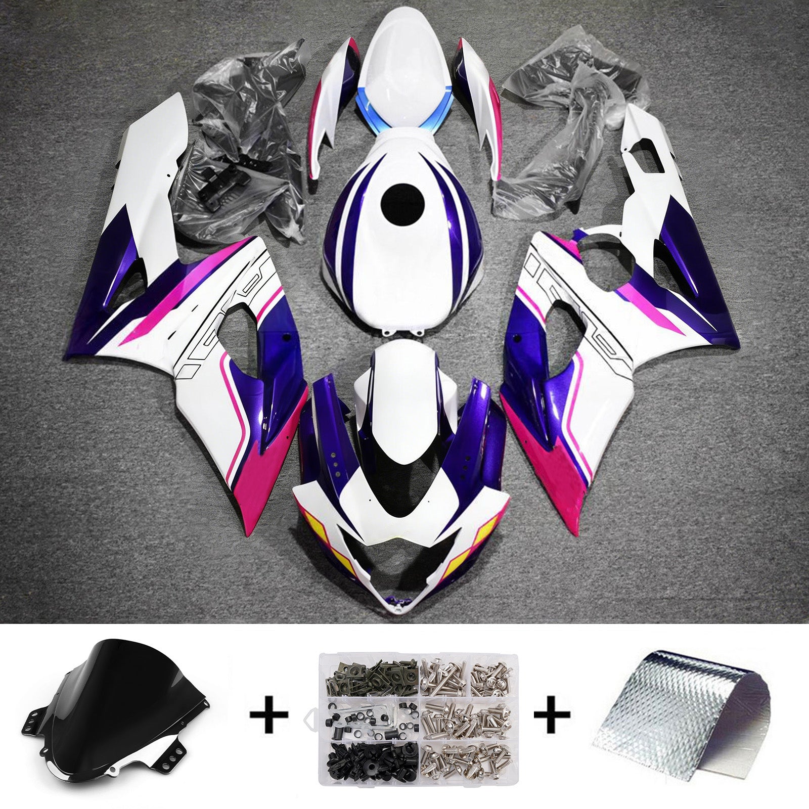 Amotopart 2005-2006 Suzuki GSXR1000 White Purple Pink Fairing Kit