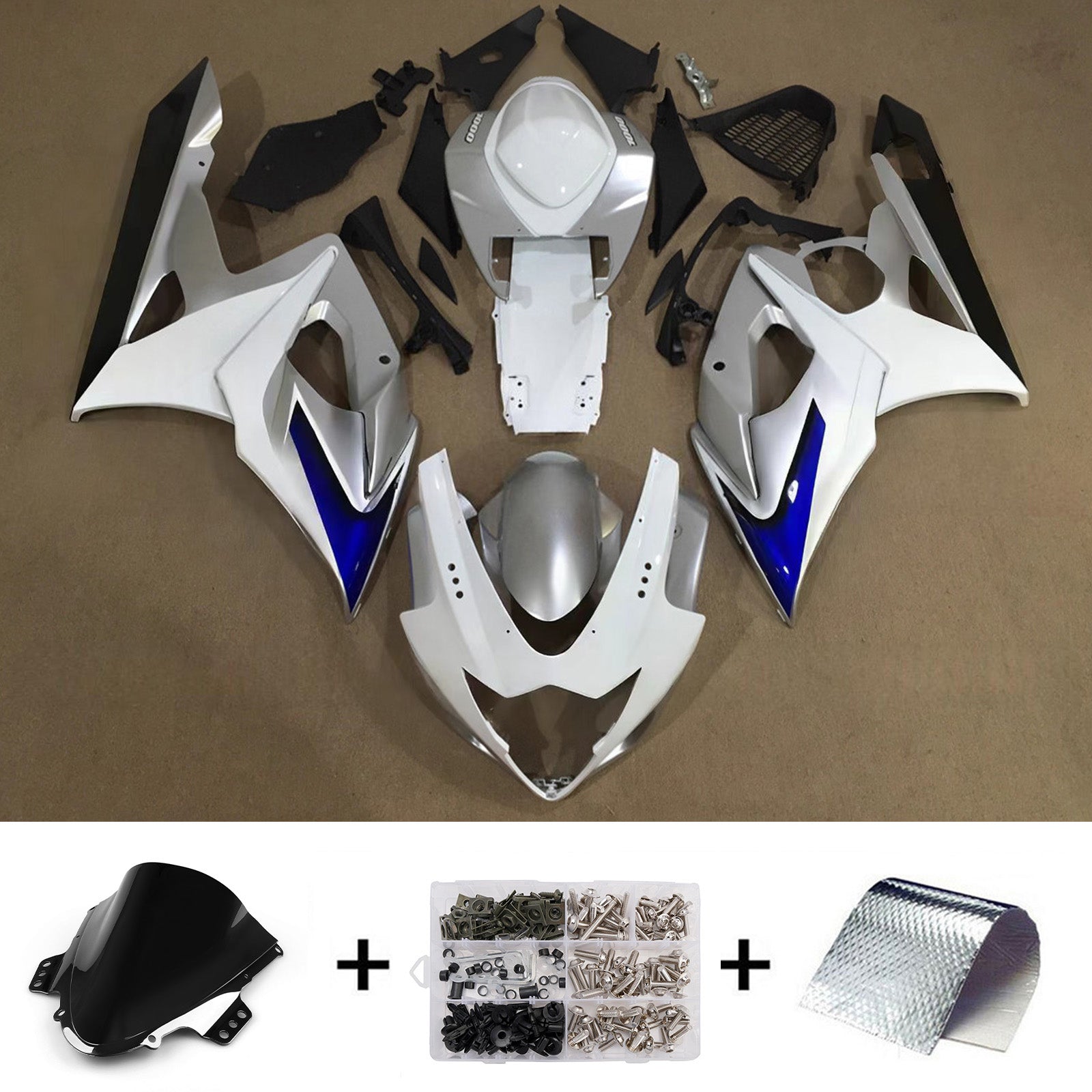 Amotopart 2005-2006 Suzuki GSXR1000 White Silver Fairing Kit