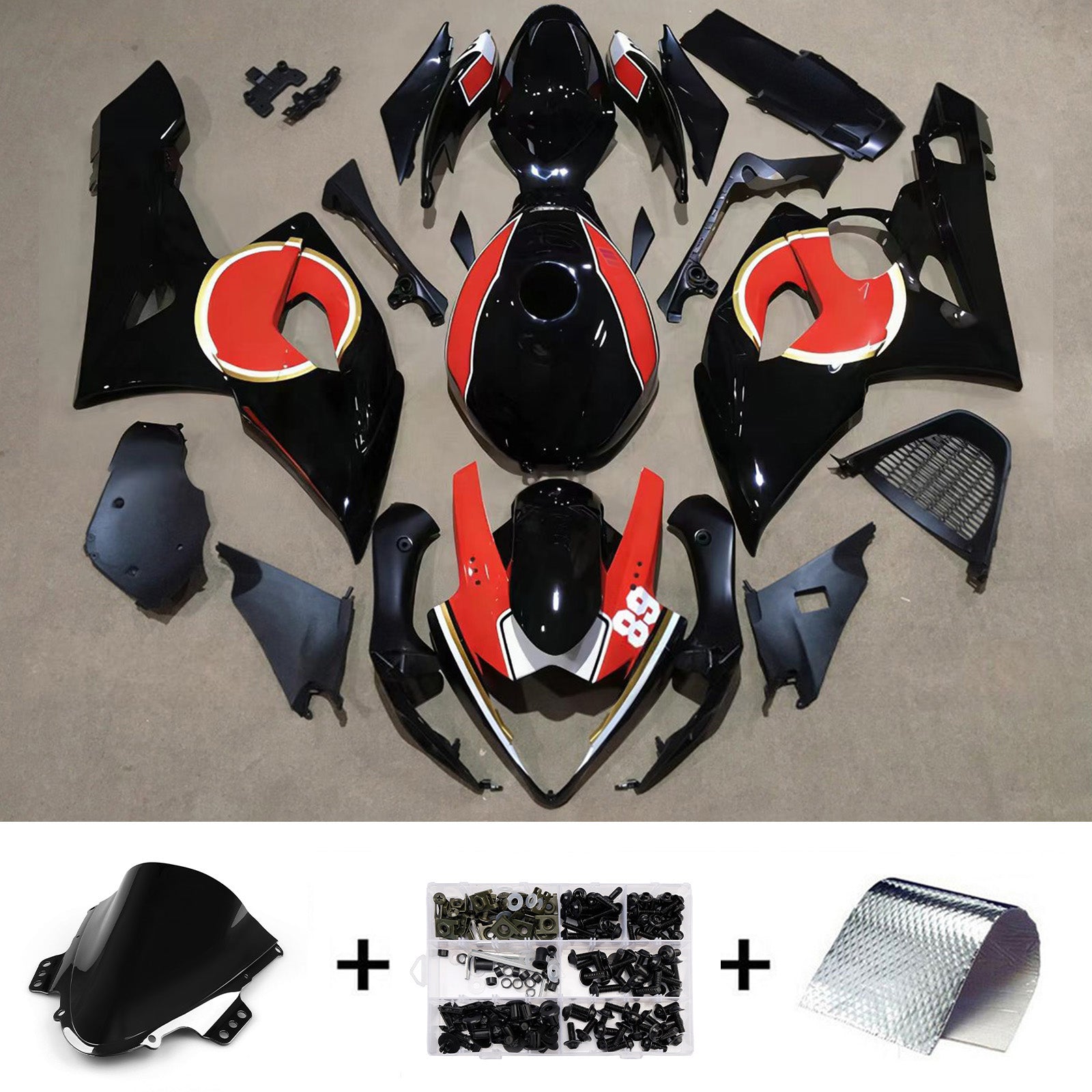 Amotopart 2005-2006 Suzuki GSXR1000 Black Red Fairing Kit
