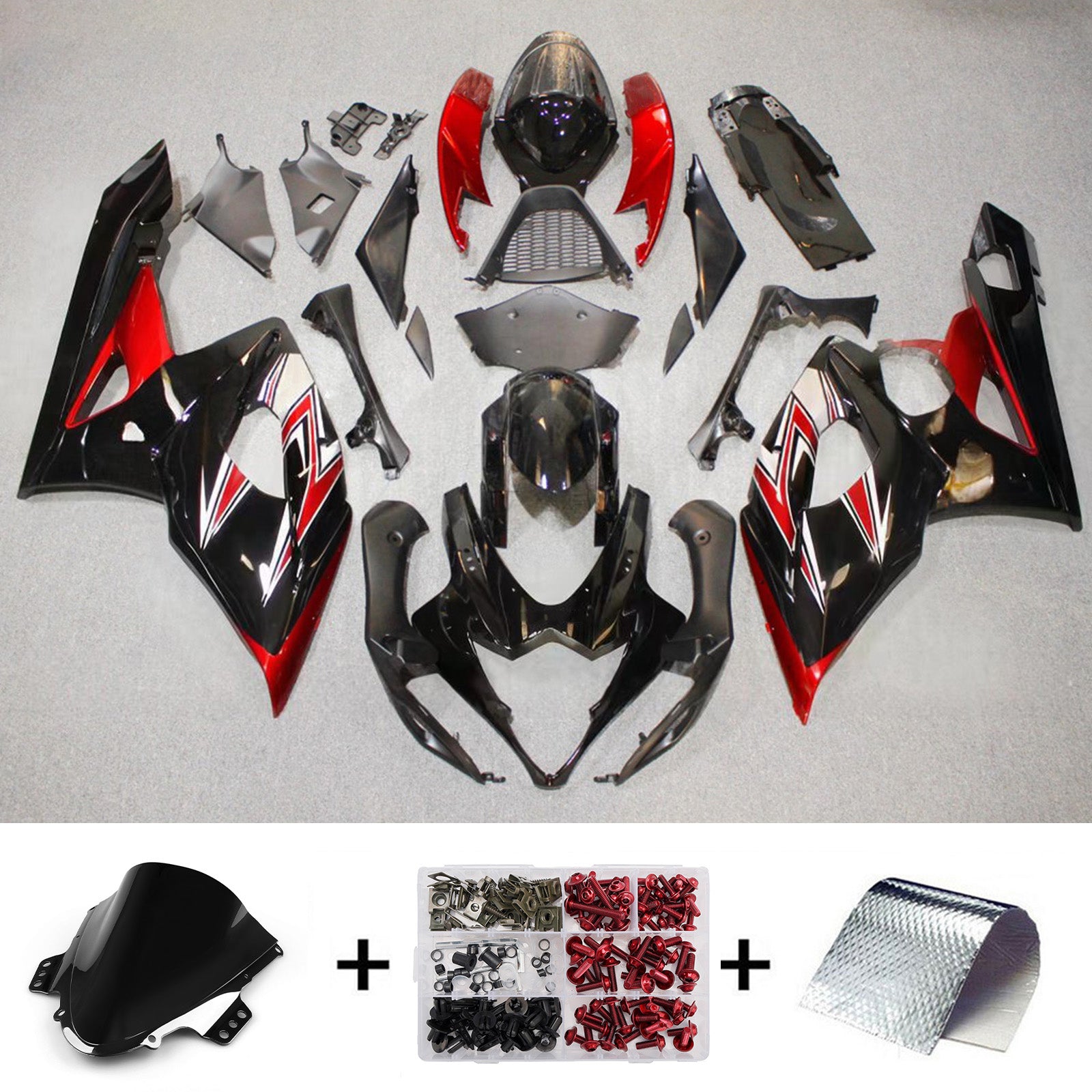 Amotopart 2005-2006 Suzuki GSXR1000 Black Red Fairing Kit