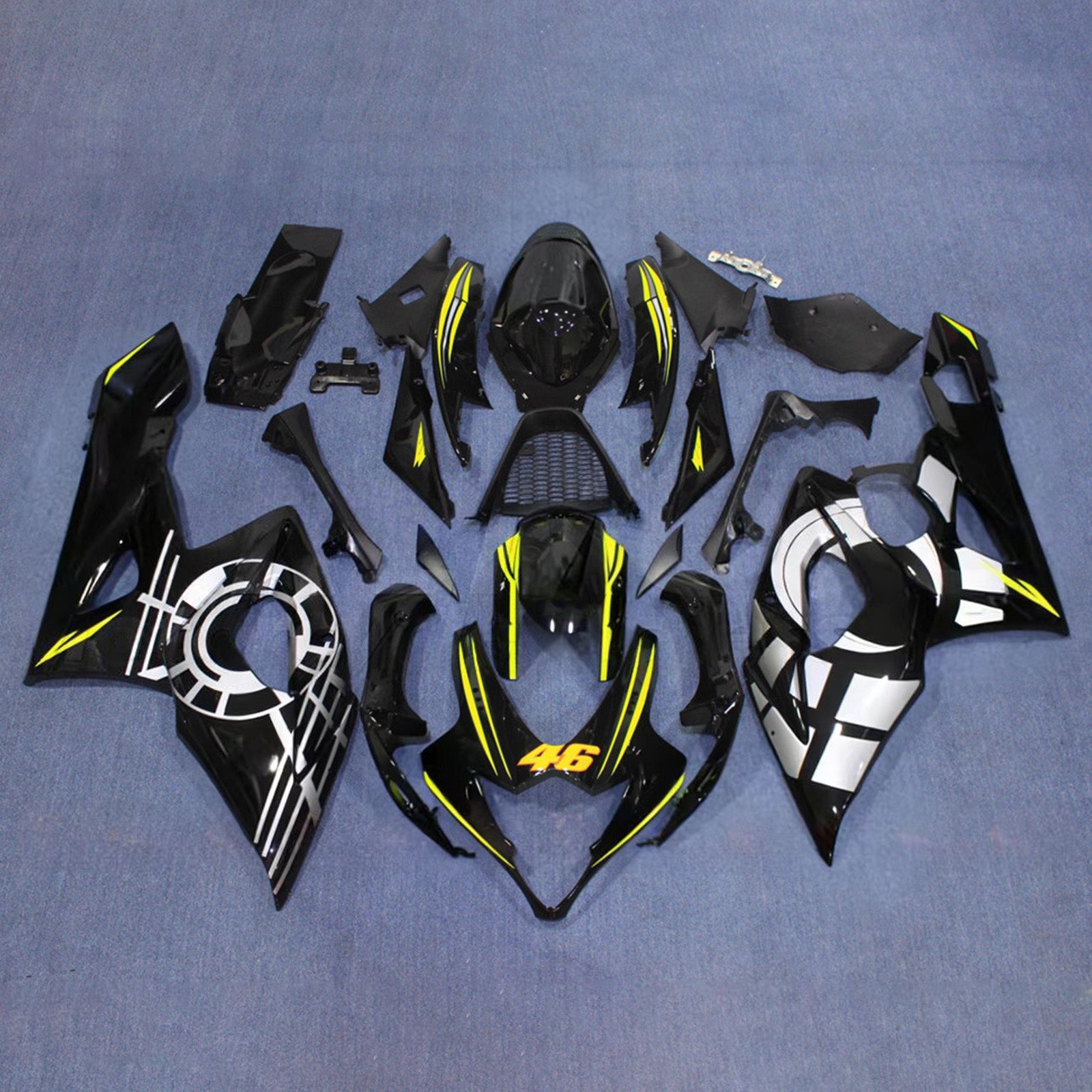 Amotopart 2005-2006 Suzuki GSXR1000 Black Silver Yellow Fairing Kit