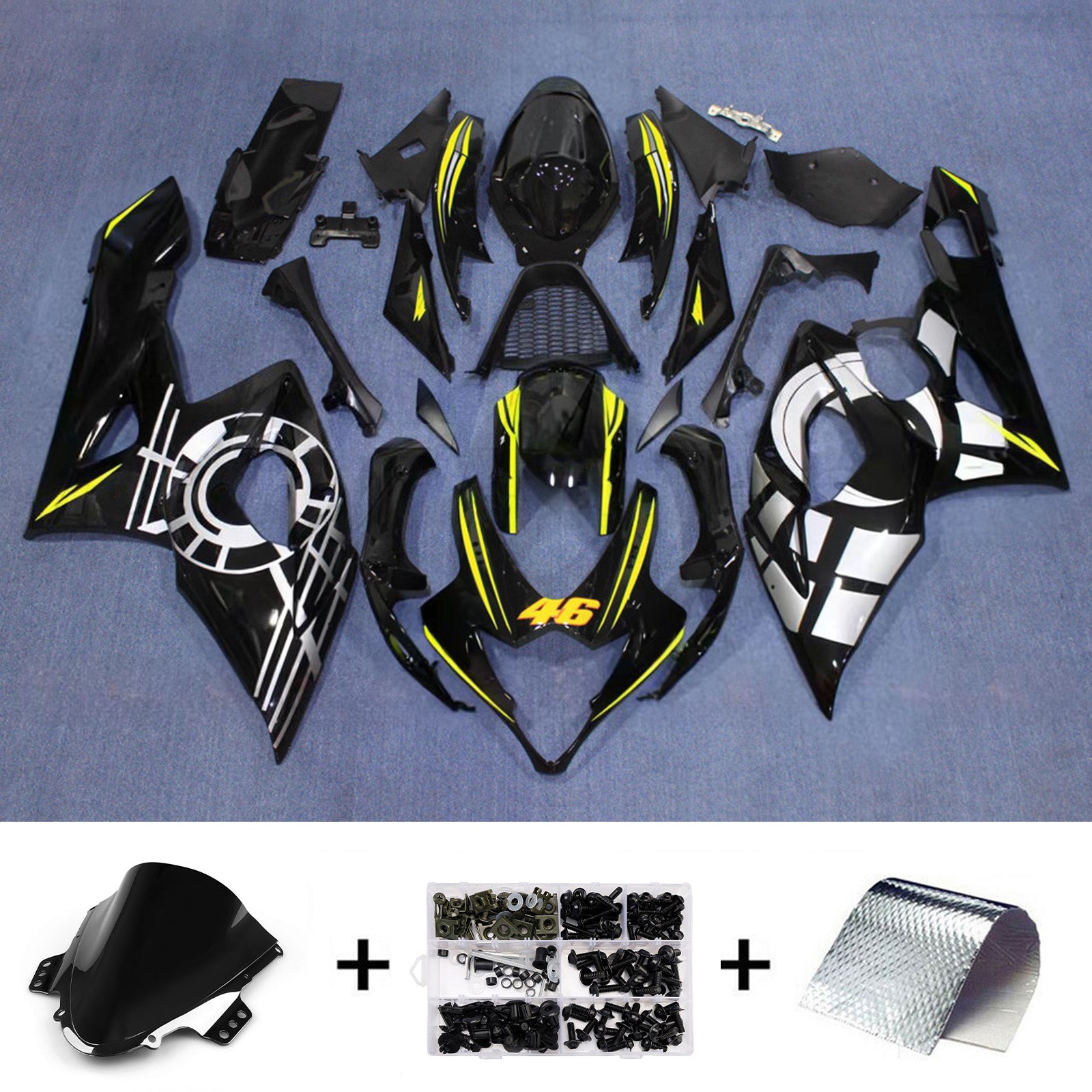 Amotopart 2005-2006 Suzuki GSXR1000 Black Silver Yellow Fairing Kit