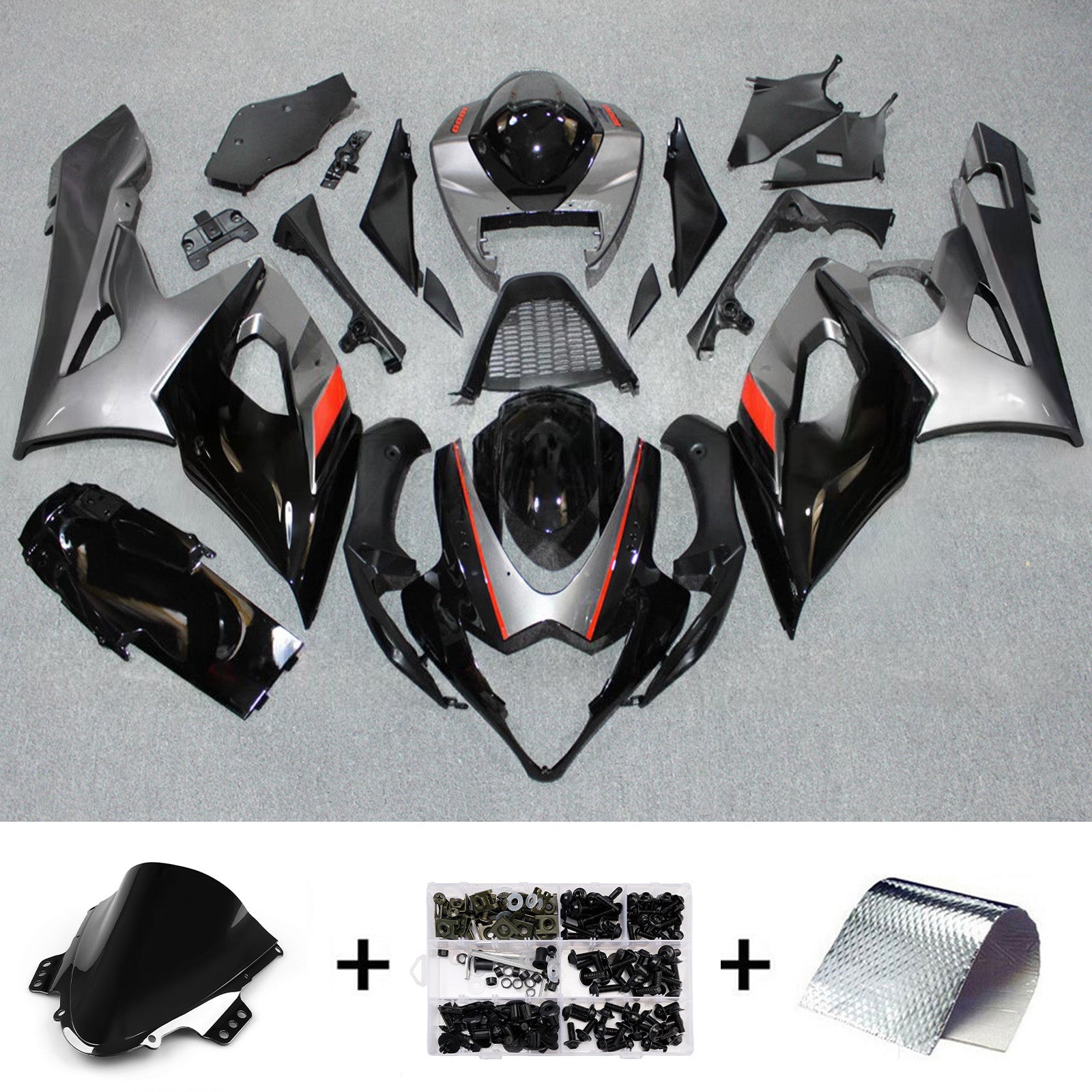 Amotopart 2005-2006 Suzuki GSXR1000 Black Gray Red Fairing Kit