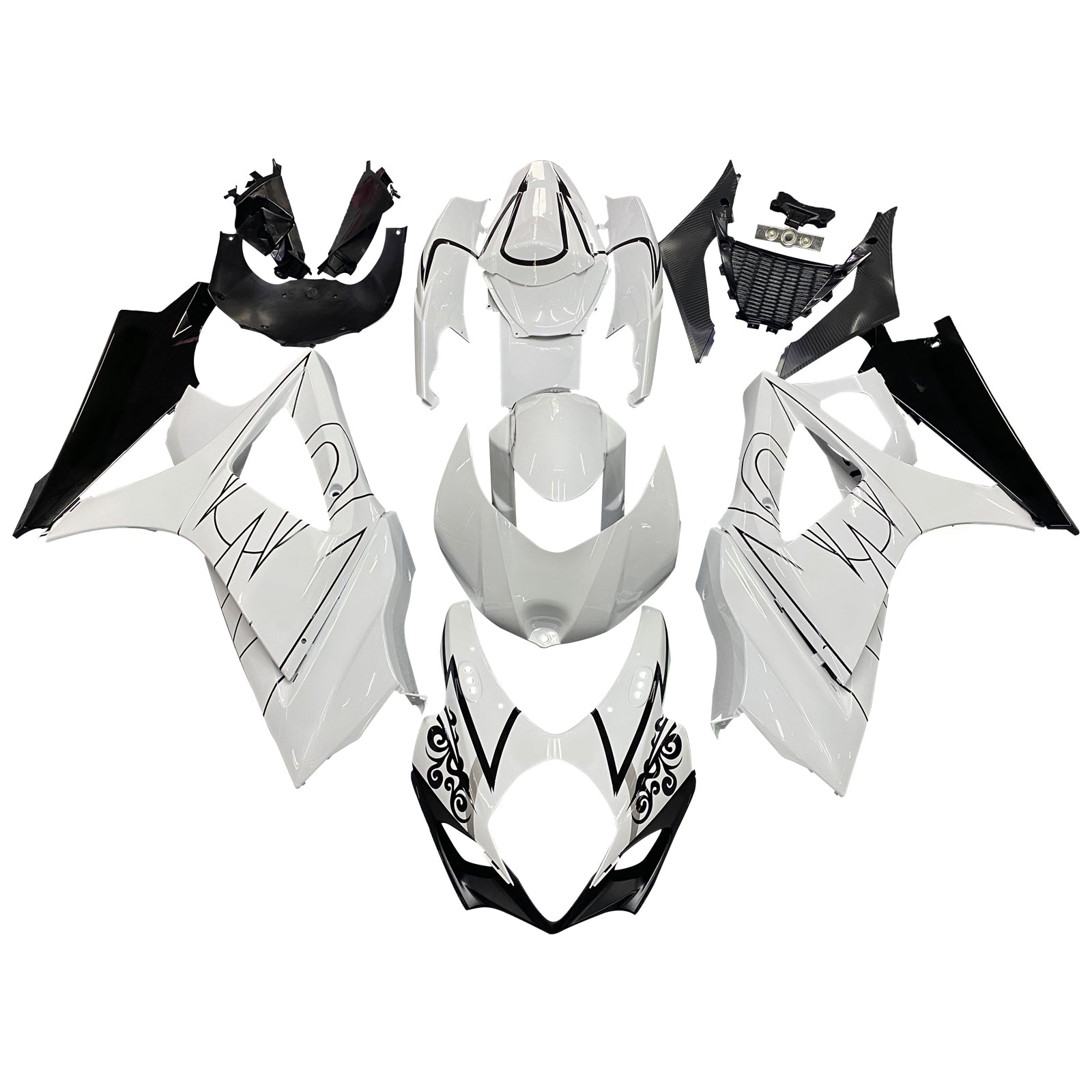 Amotopart 2007-2008 Suzuki GSXR1000 Fairing White&Black Line Kit